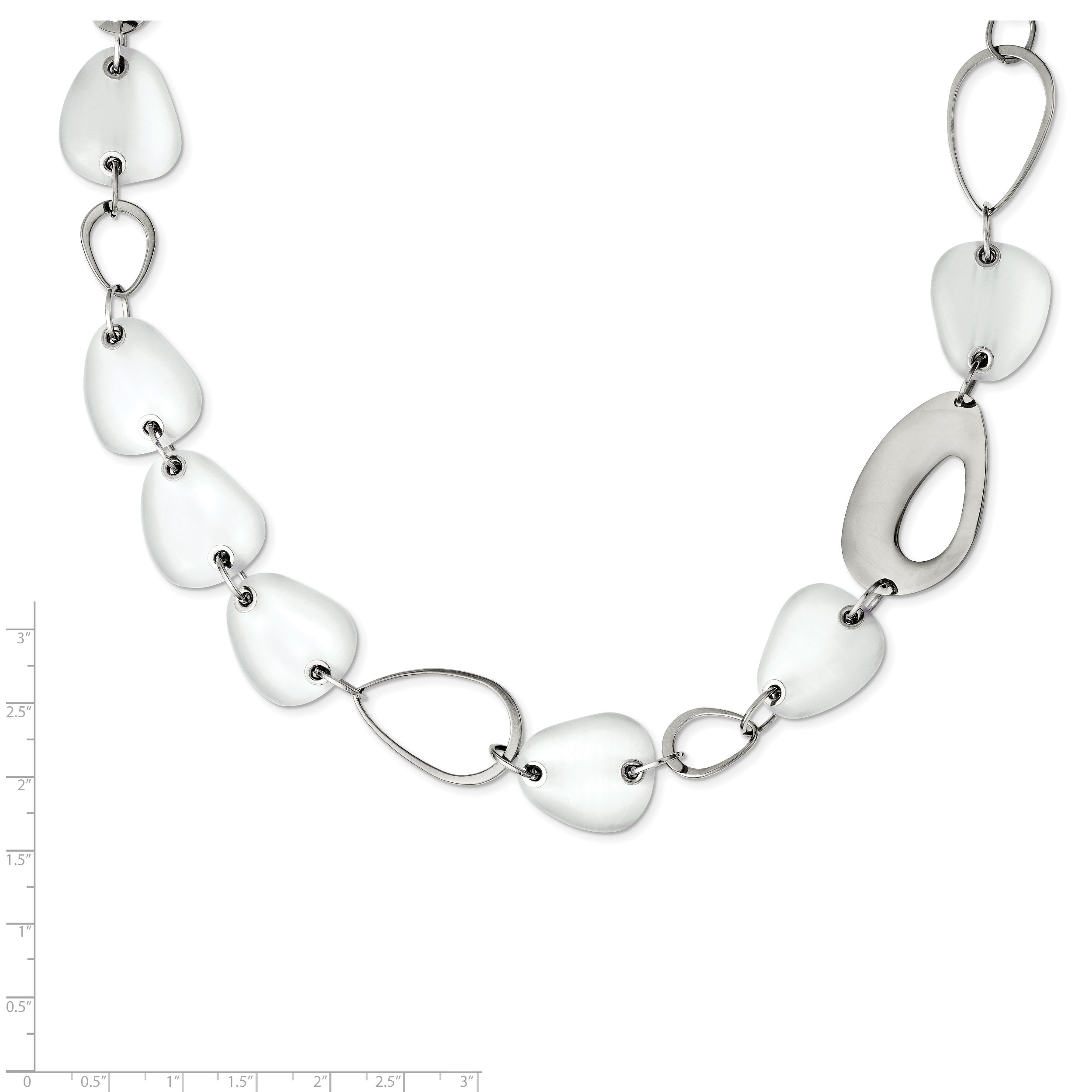 Stainless Steel Polished White Cat's Eye 26in Necklace Secondary image