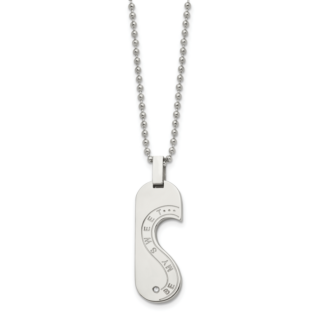 Chisel Stainless Steel Polished Rose IP-plated with CZ Heart Pendants on 22 inch Ball Chain Necklace Set