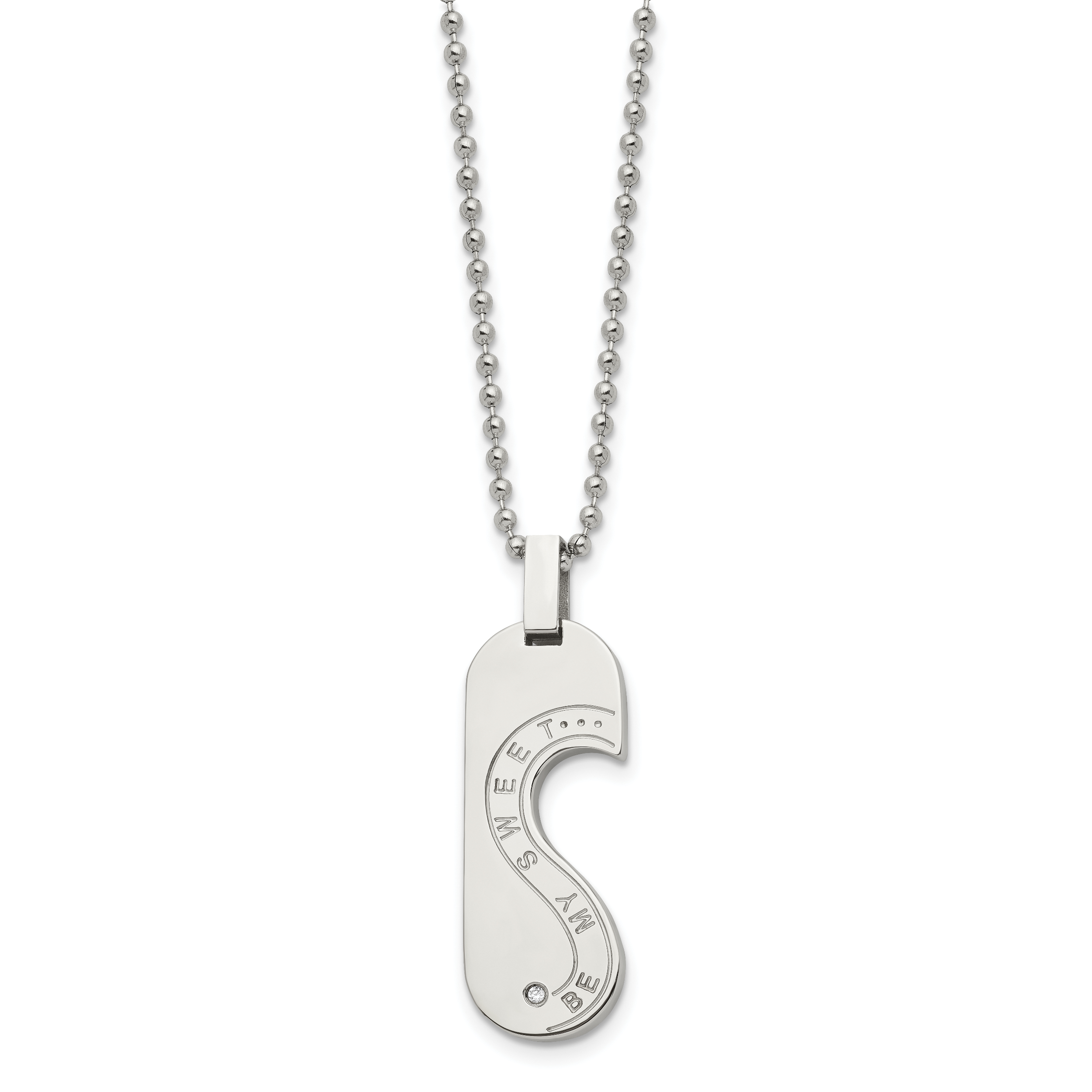 Chisel Stainless Steel Polished Rose IP-plated with CZ Heart Pendants on 22 inch Ball Chain Necklace Set