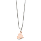 Chisel Stainless Steel Polished Rose IP-plated with CZ Heart Pendants on 22 inch Ball Chain Necklace Set