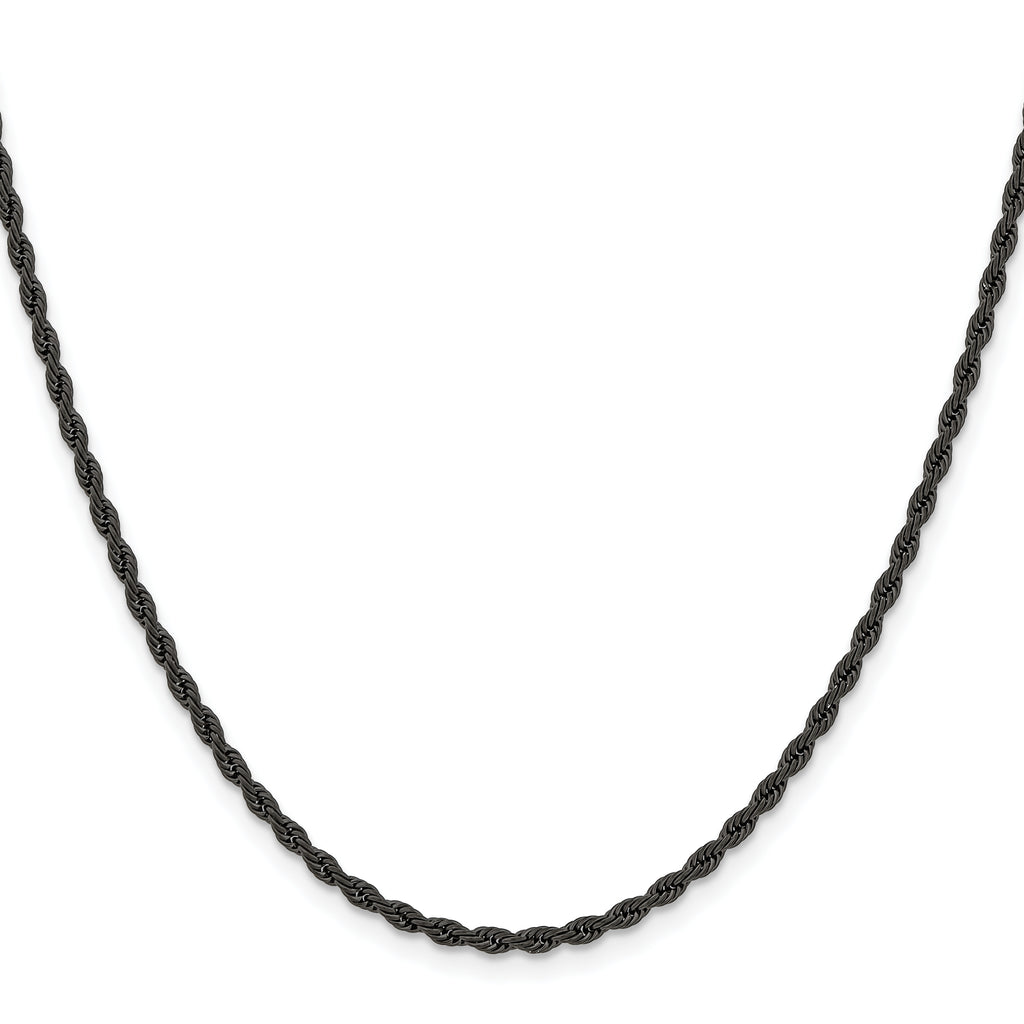 Chisel Stainless Steel Polished Black IP-plated 2.4mm Rope Chain