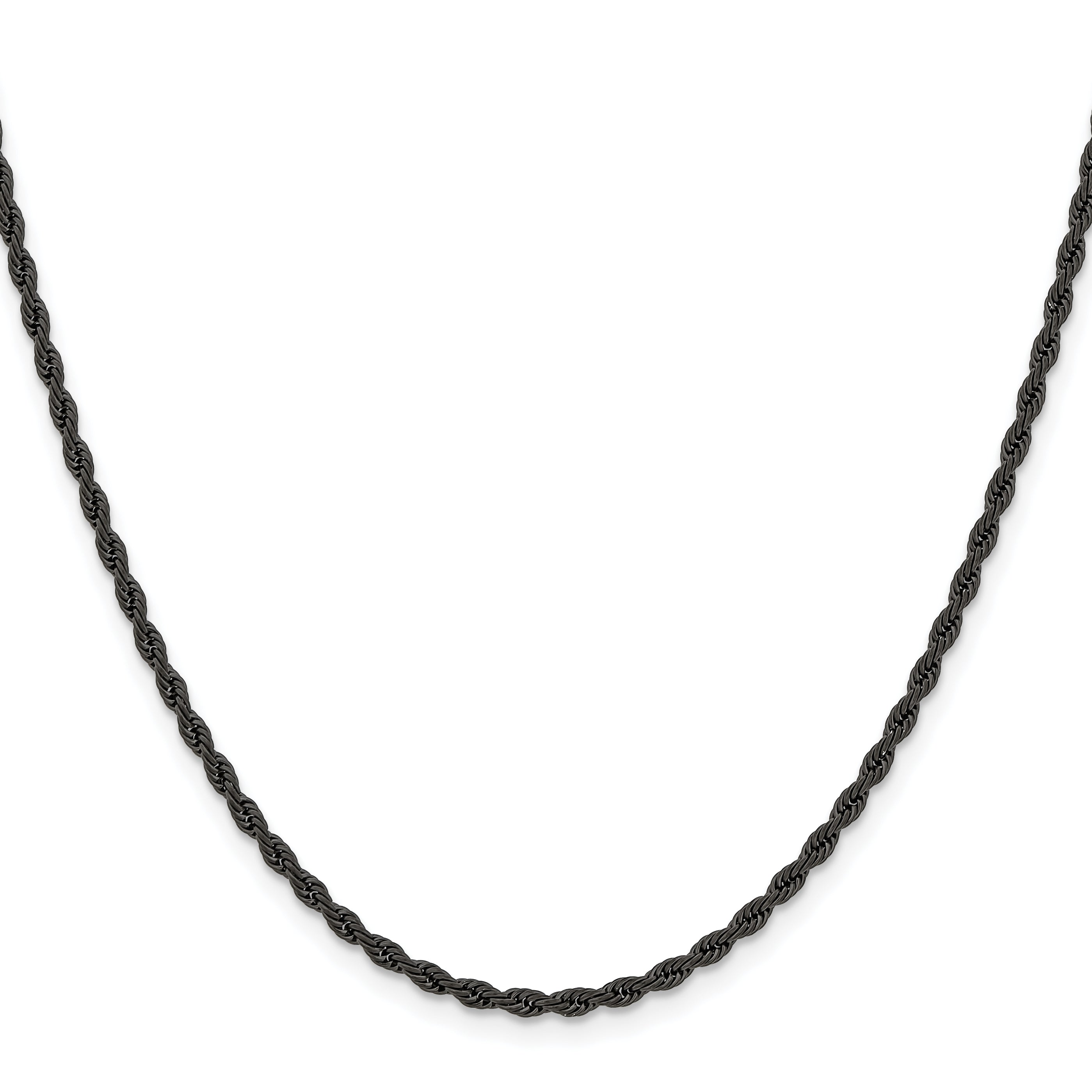 Chisel Stainless Steel Polished Black IP-plated 2.4mm Rope Chain