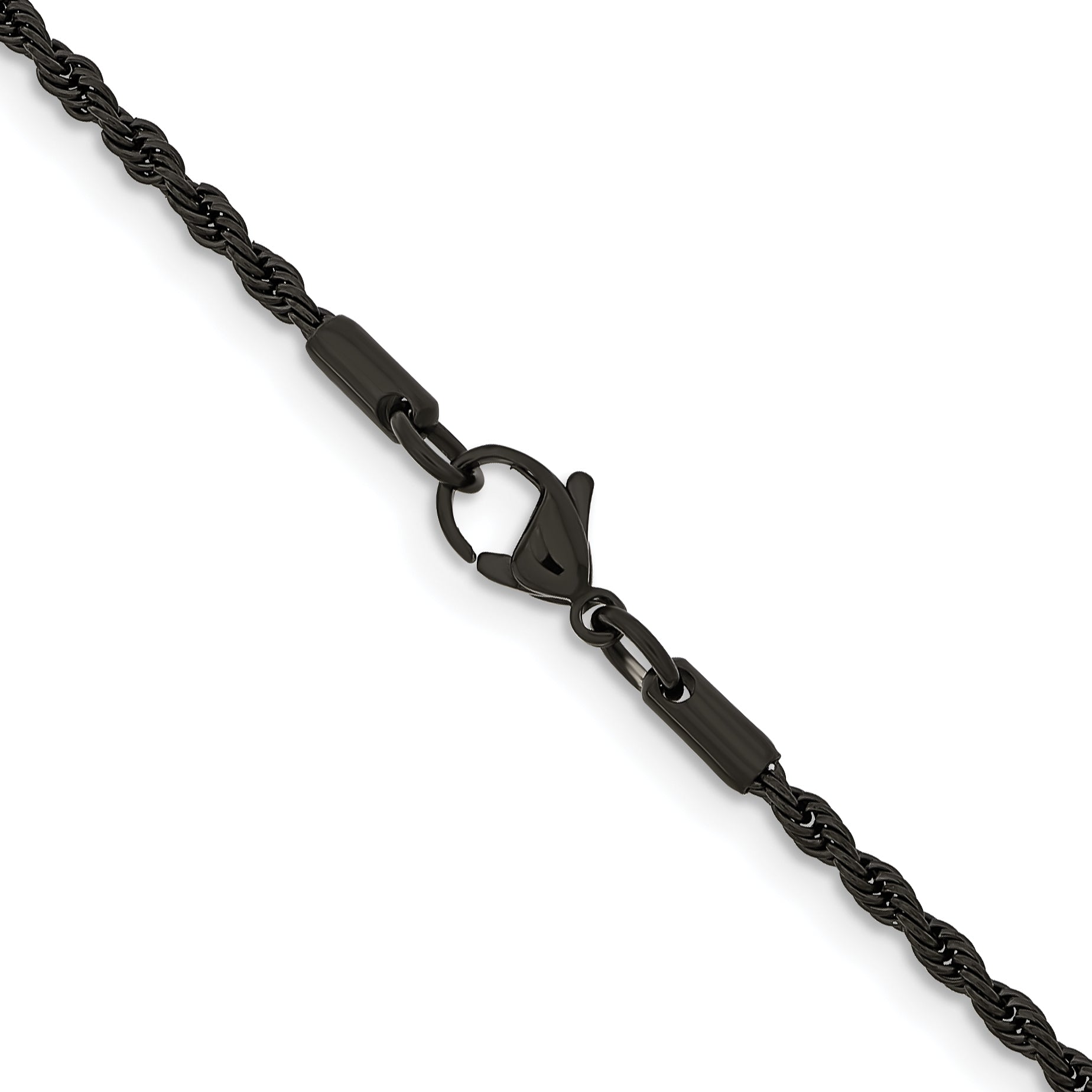 Chisel Stainless Steel Polished Black IP-plated 2.4mm Rope Chain