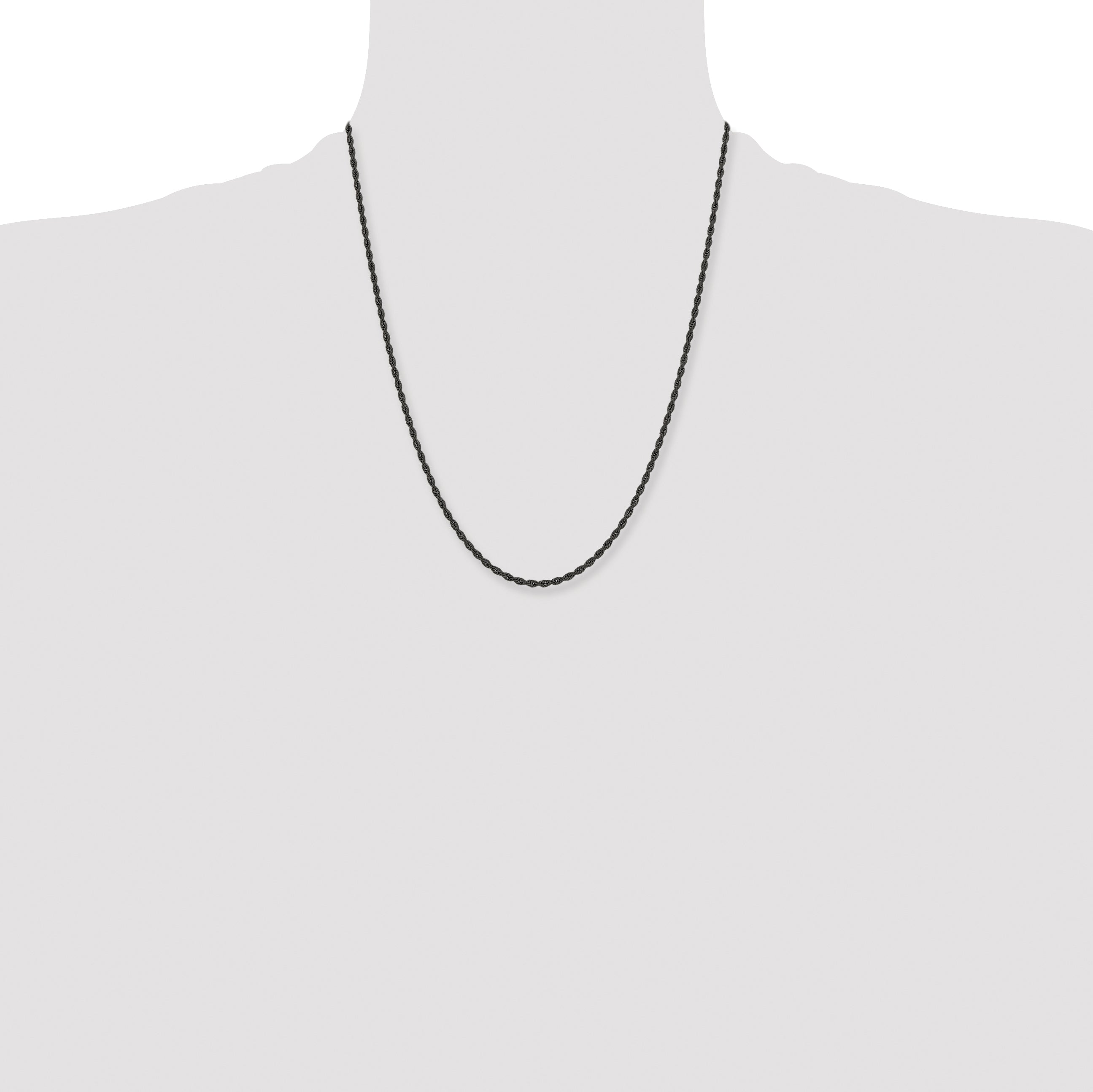 Chisel Stainless Steel Polished Black IP-plated 2.4mm 22 inch Rope Chain