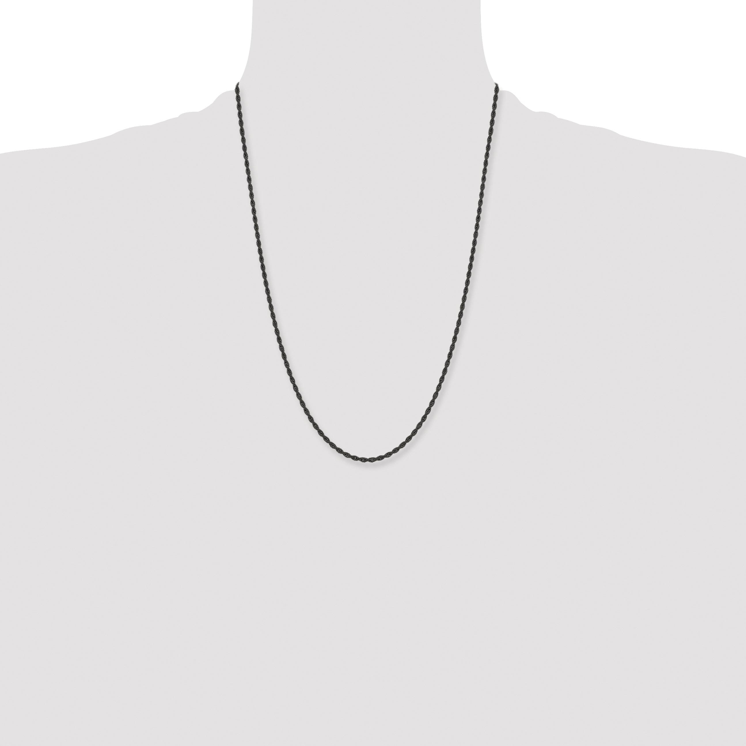 Chisel Stainless Steel Polished Black IP-plated 2.4mm Rope Chain