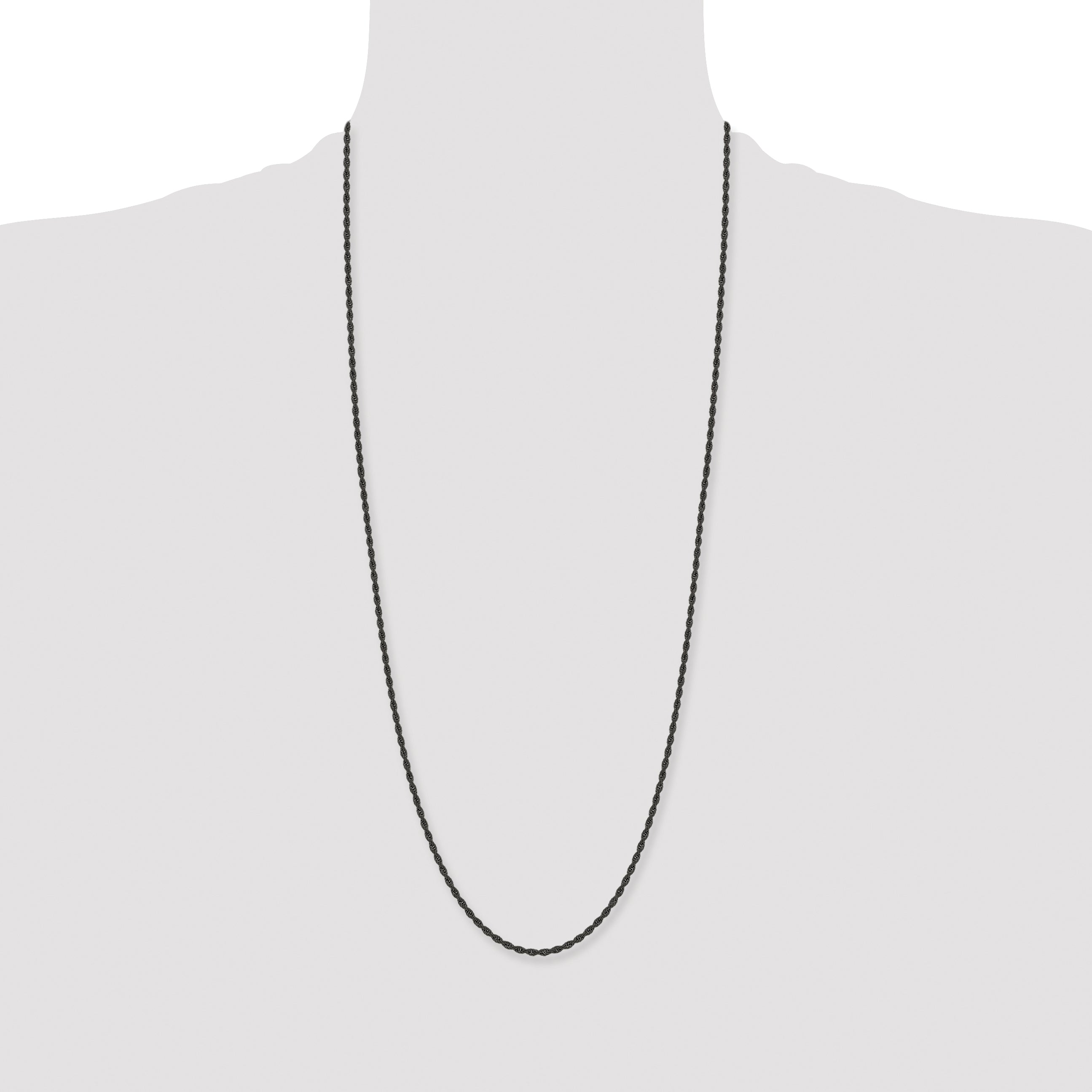 Chisel Stainless Steel Polished Black IP-plated 2.4mm Rope Chain