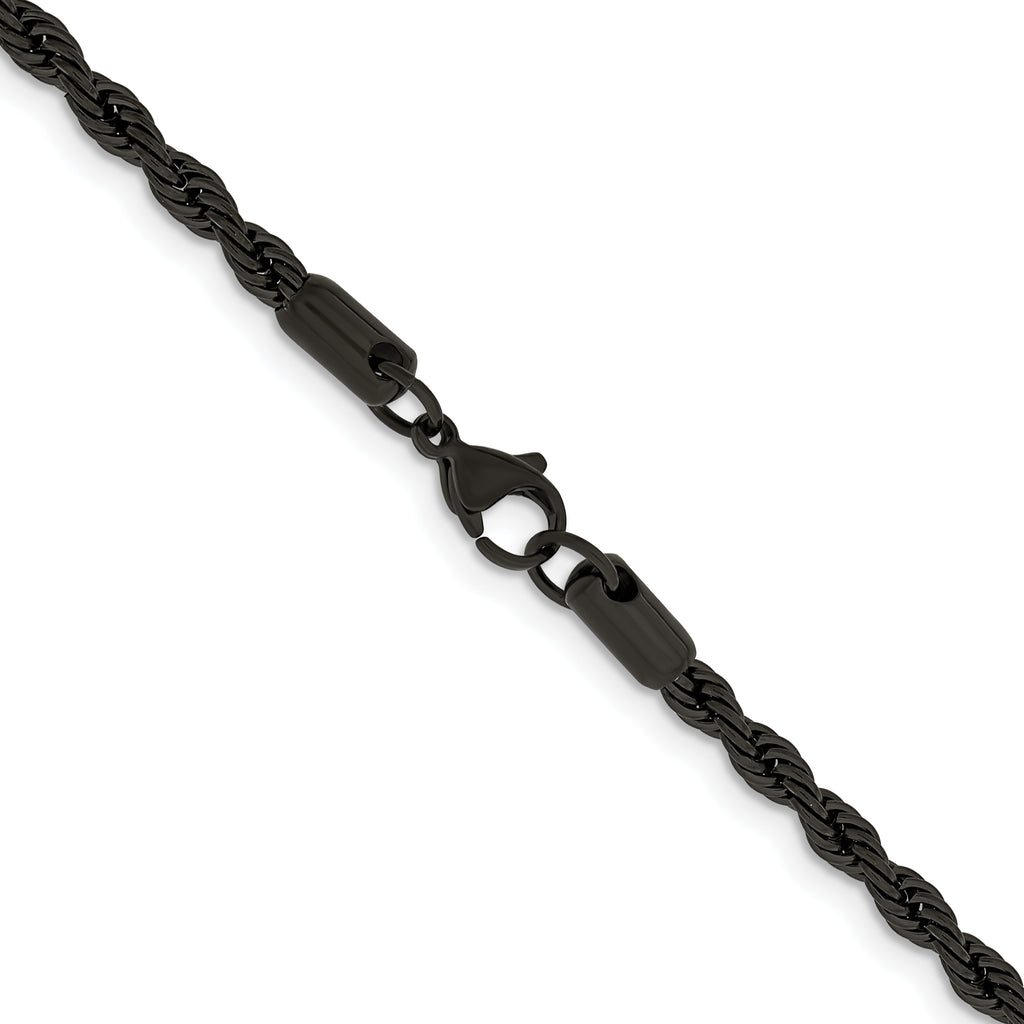 Chisel Stainless Steel Polished Black IP-plated 4mm Rope Chain