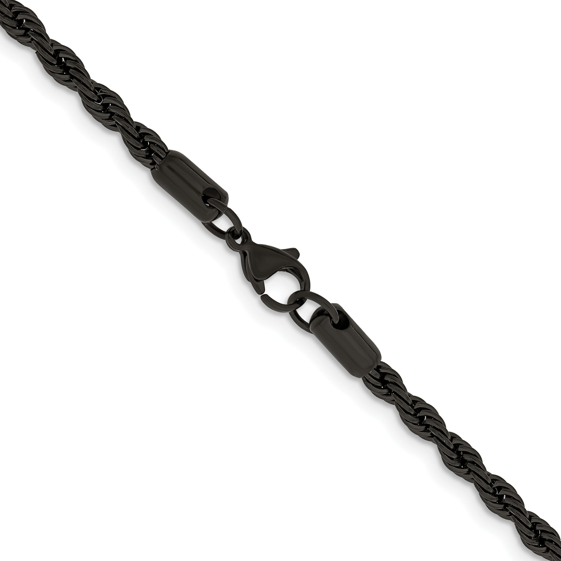 Chisel Stainless Steel Polished Black IP-plated 4mm Rope Chain