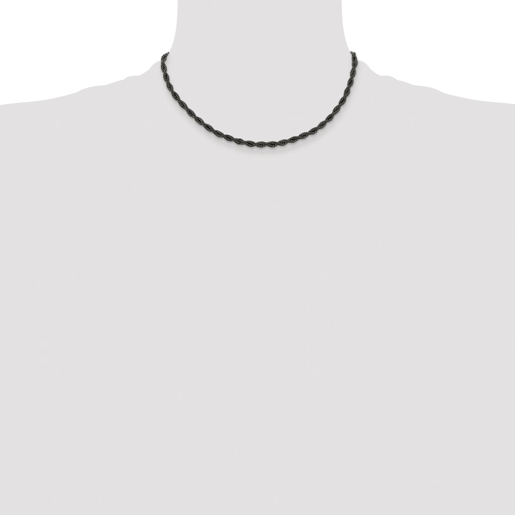 Polished Black Stainless Steel Rope Chain Necklace 4mm
