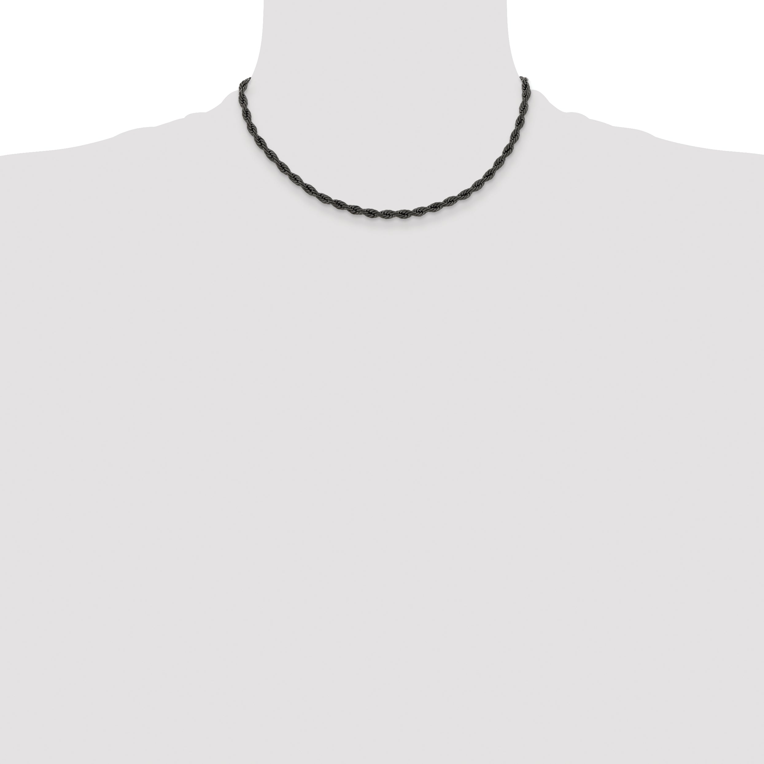 Polished Black Stainless Steel Rope Chain Necklace 4mm