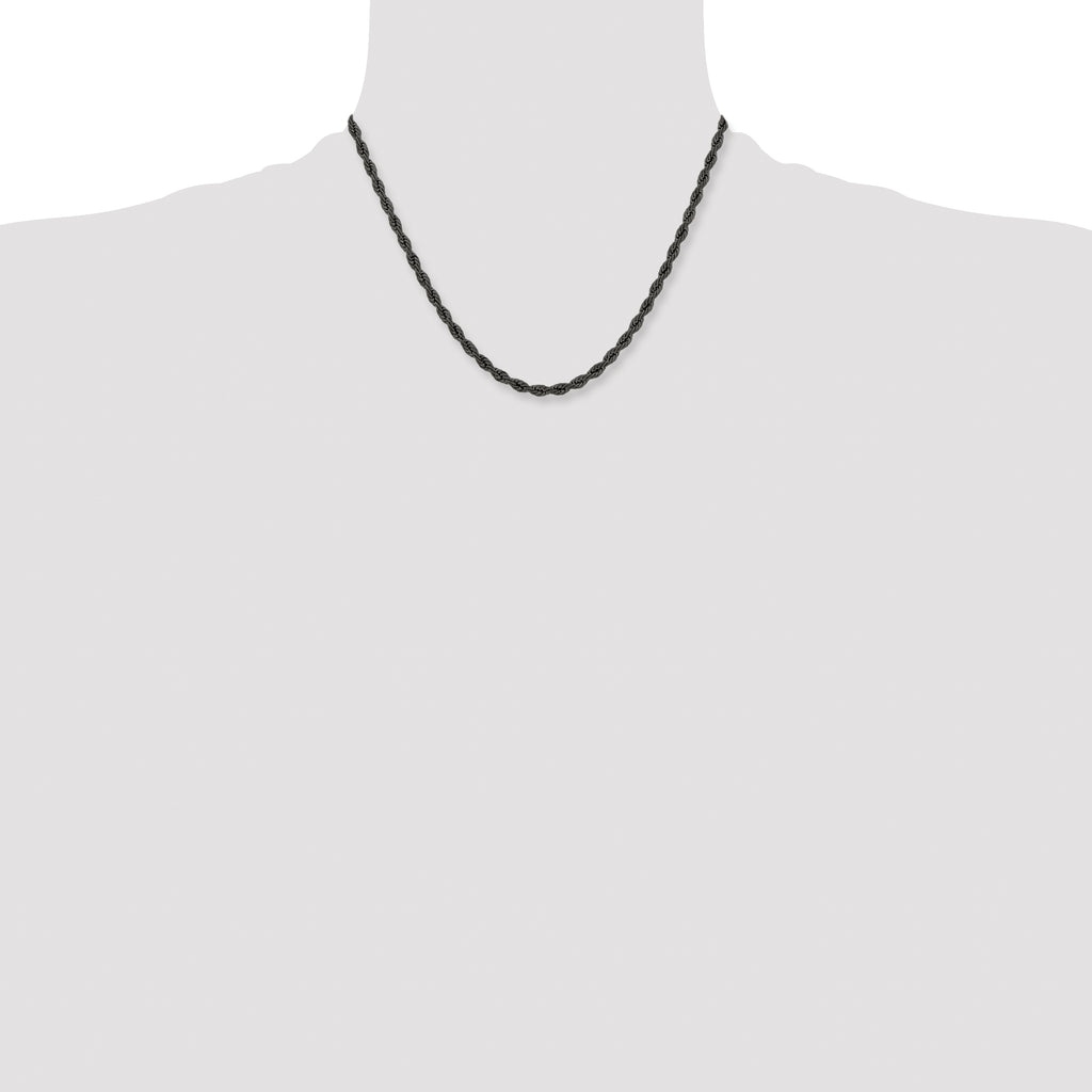 Chisel Stainless Steel Polished Black IP-plated 4mm Rope Chain