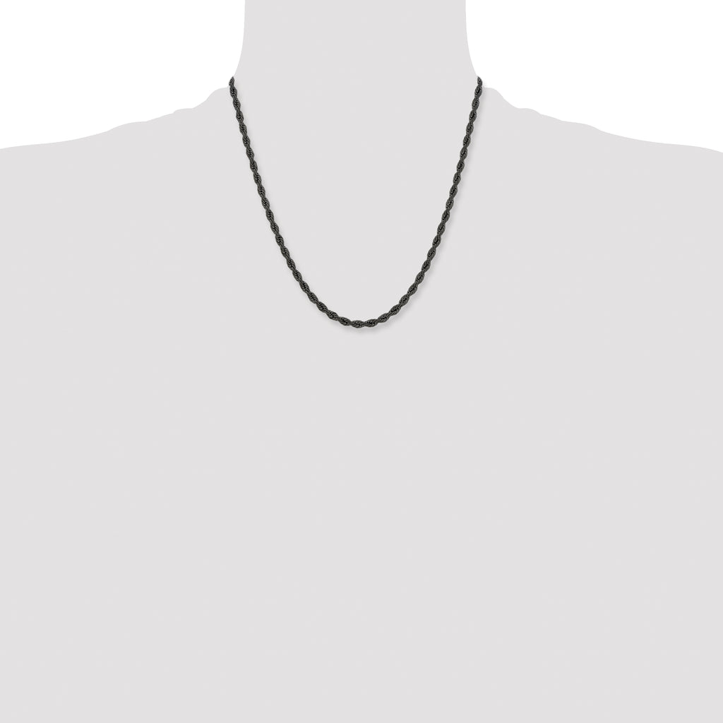 Chisel Stainless Steel Polished Black IP-plated 4mm Rope Chain