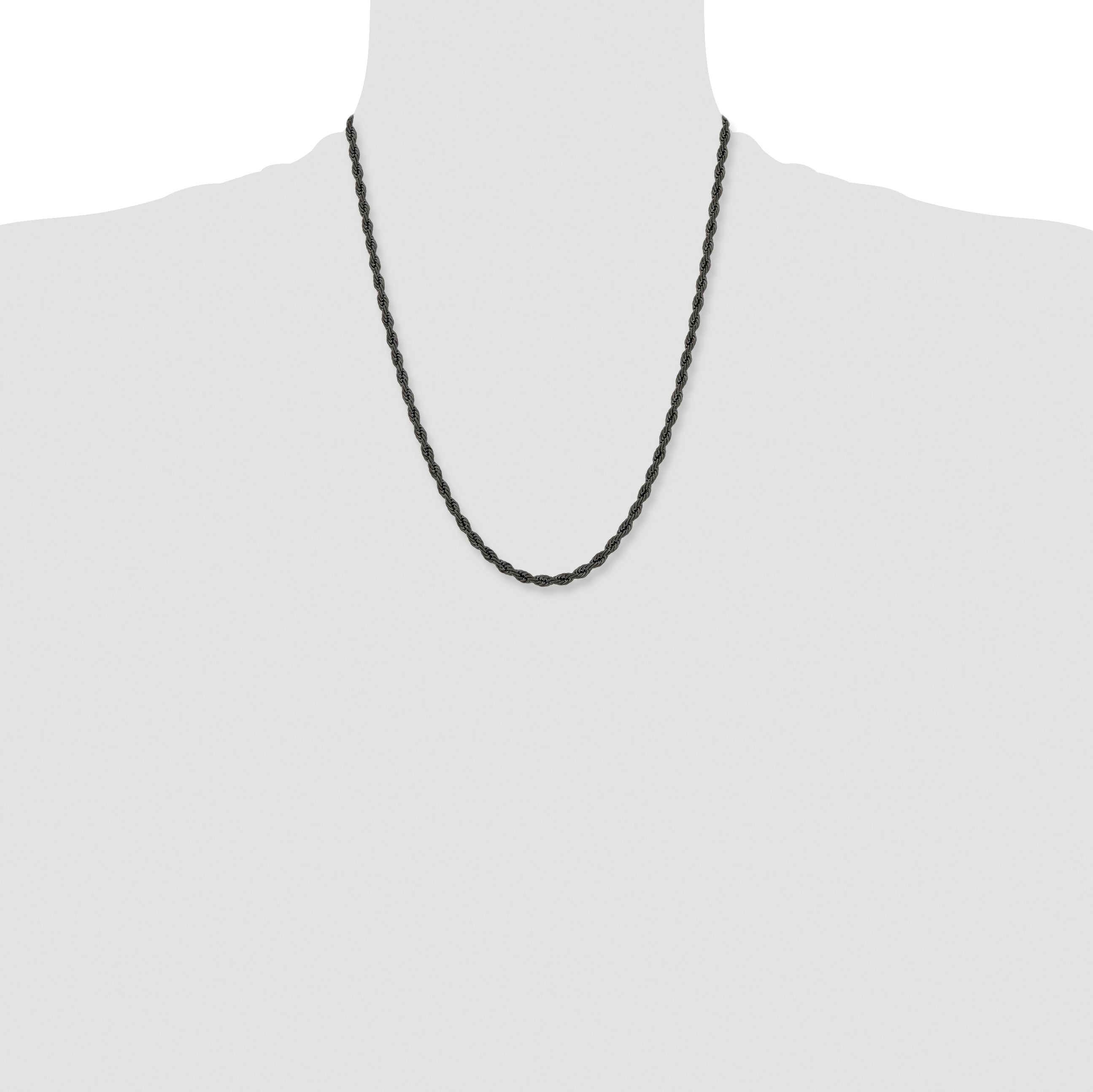 Chisel Stainless Steel Polished Black IP-plated 4mm 22 inch Rope Chain