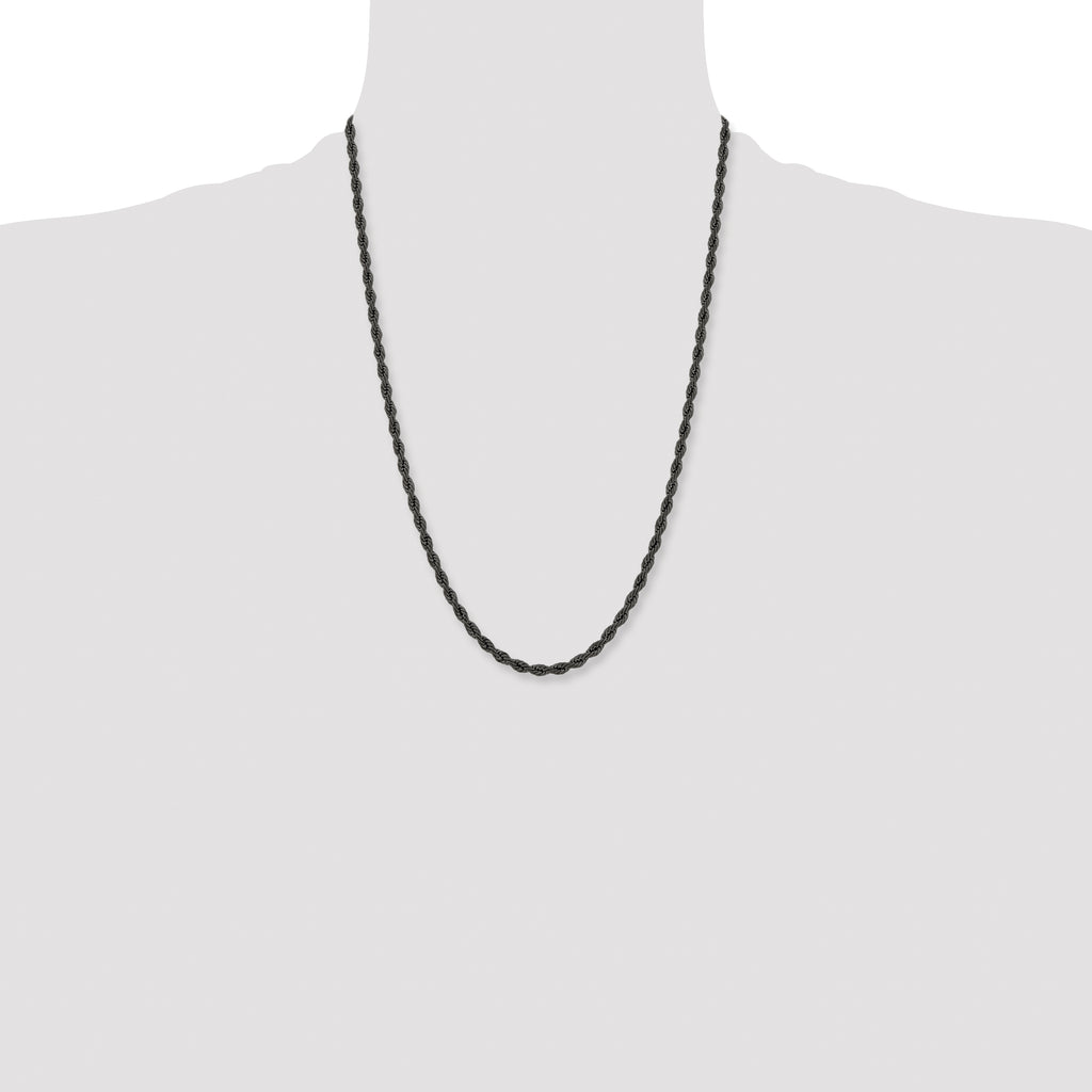 Chisel Stainless Steel Polished Black IP-plated 4mm Rope Chain