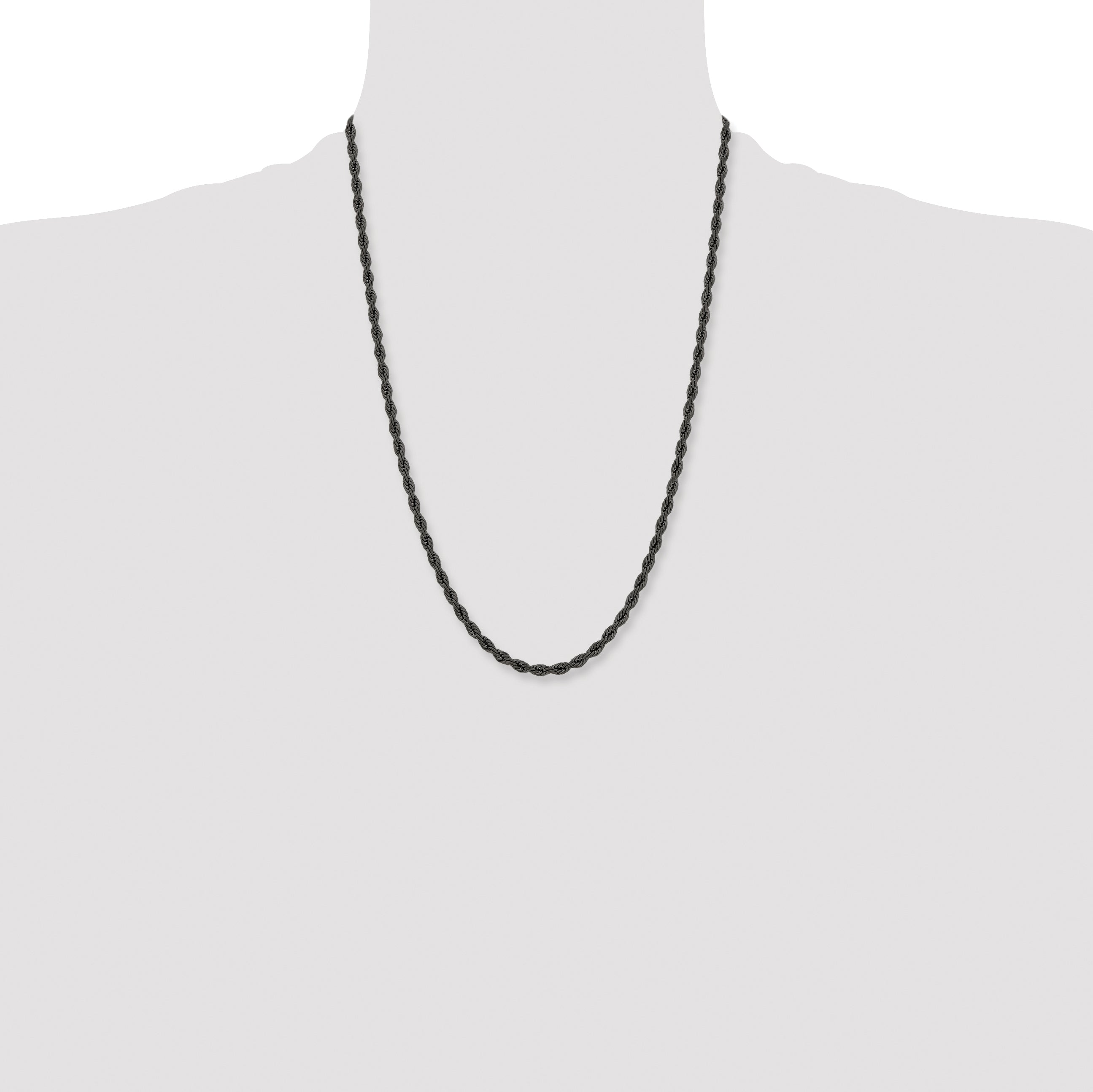 Chisel Stainless Steel Polished Black IP-plated 4mm Rope Chain