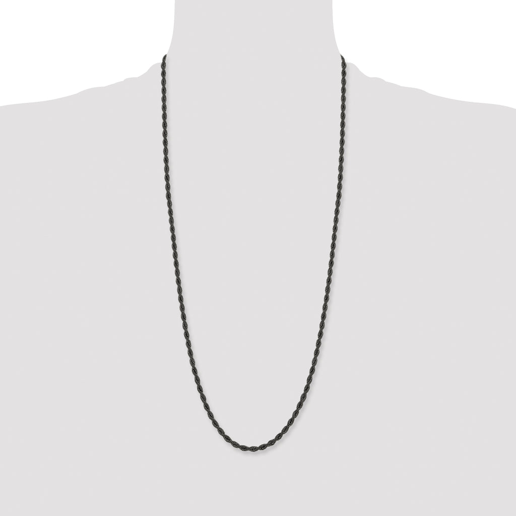 Chisel Stainless Steel Polished Black IP-plated 4mm Rope Chain