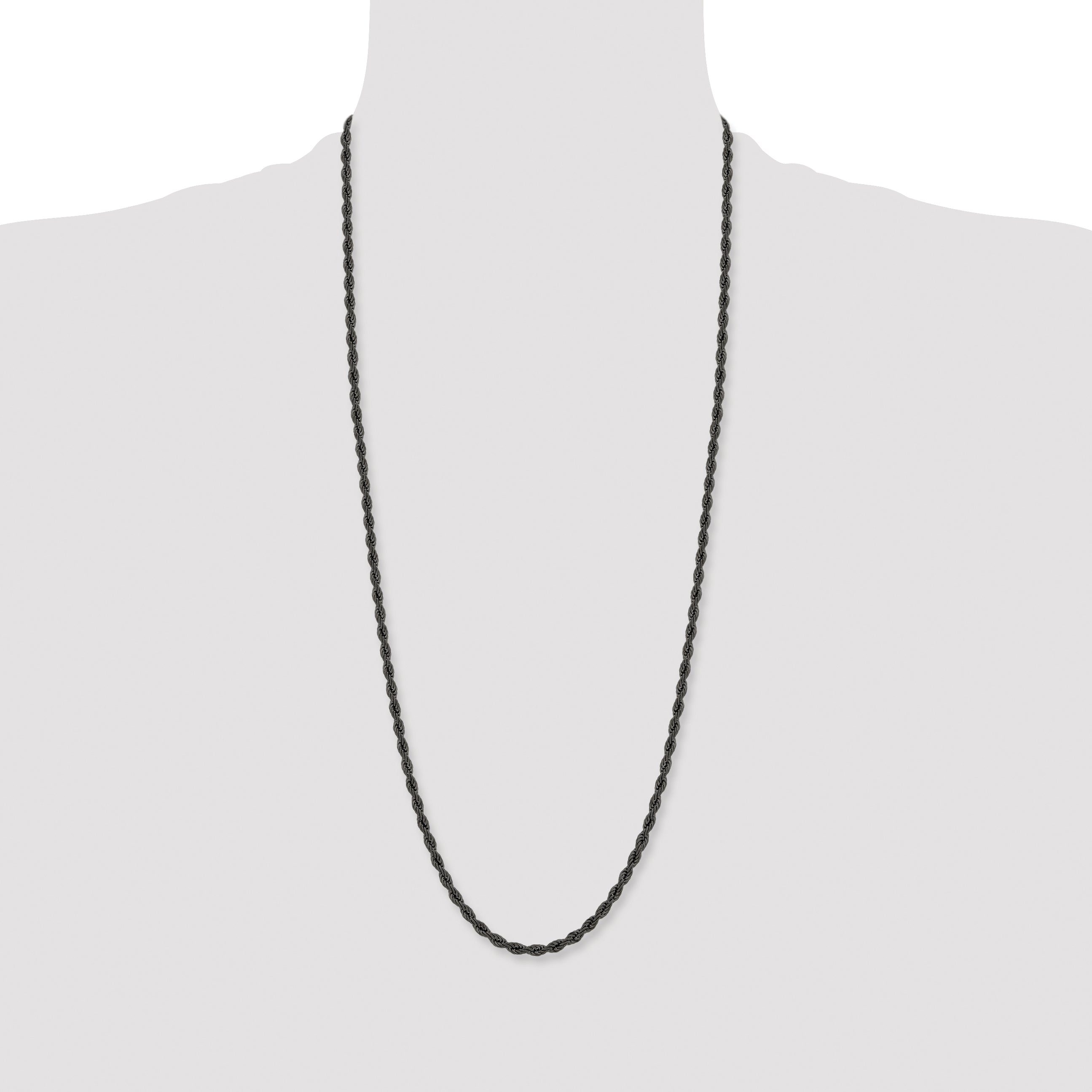 Chisel Stainless Steel Polished Black IP-plated 4mm Rope Chain