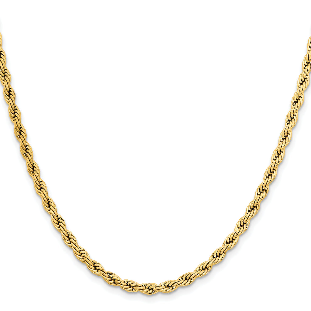 Polished Gold-Tone Stainless Steel Rope Chain Necklace 4mm
