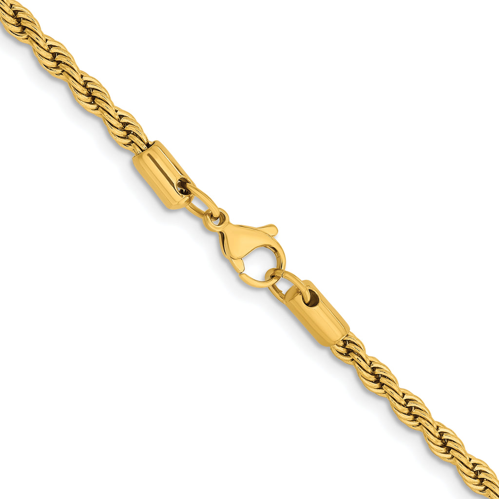 Polished Gold-Tone Stainless Steel Rope Chain Necklace 4mm