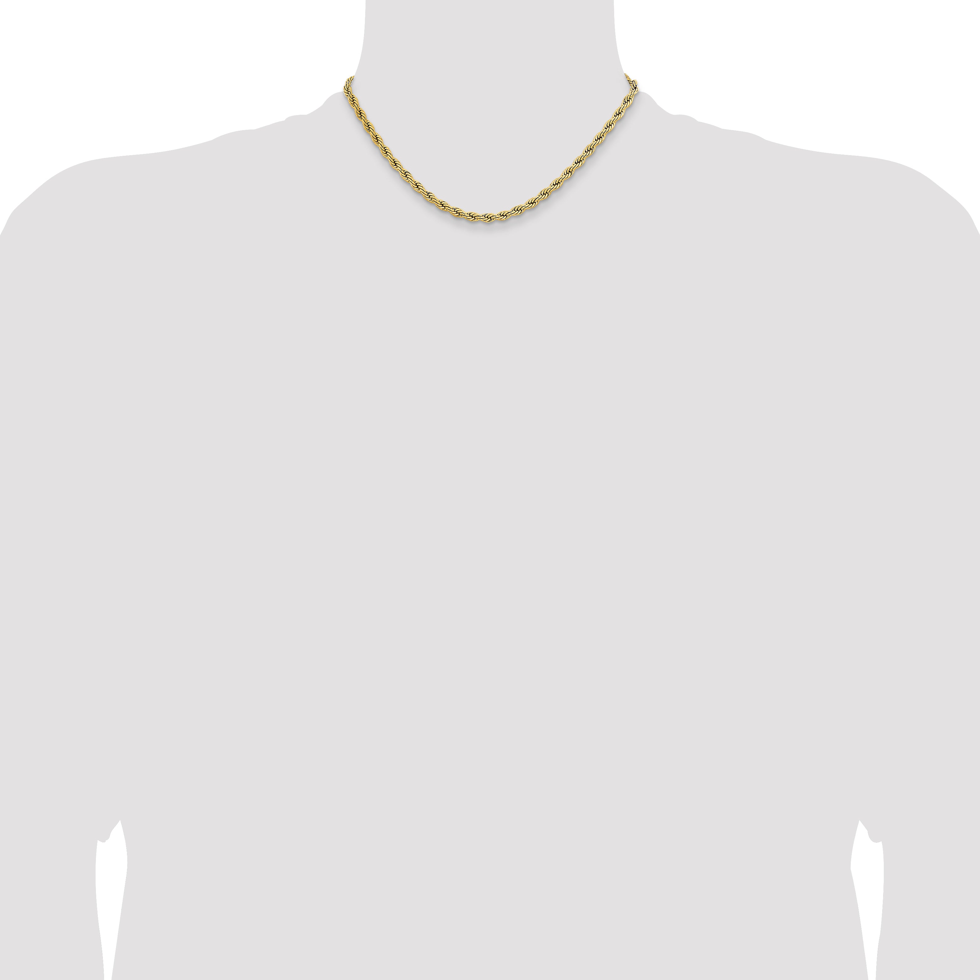 Polished Gold-Tone Stainless Steel Rope Chain Necklace 4mm