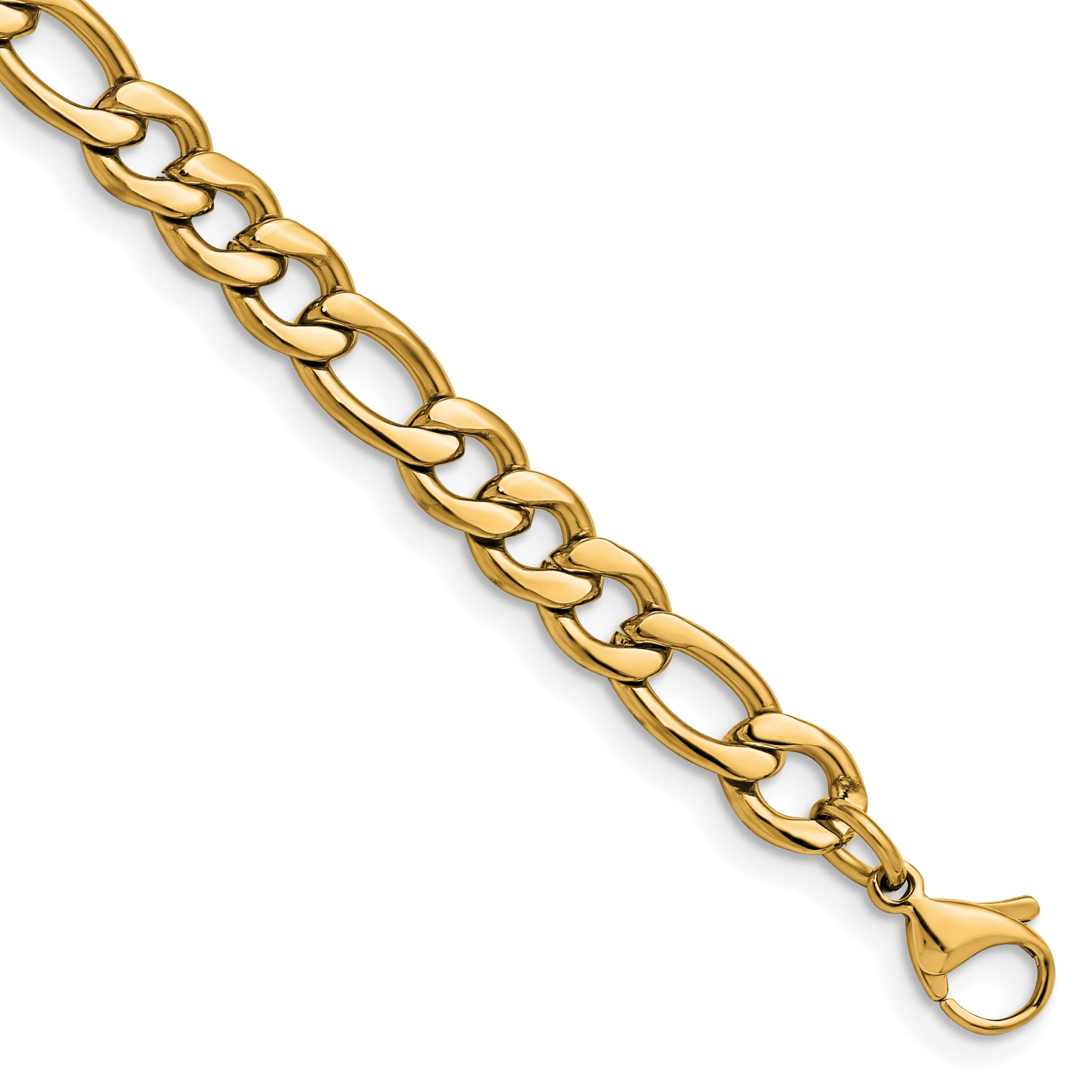 Polished Gold-Tone Stainless Steel Figaro Chain Bracelet 6.75mm