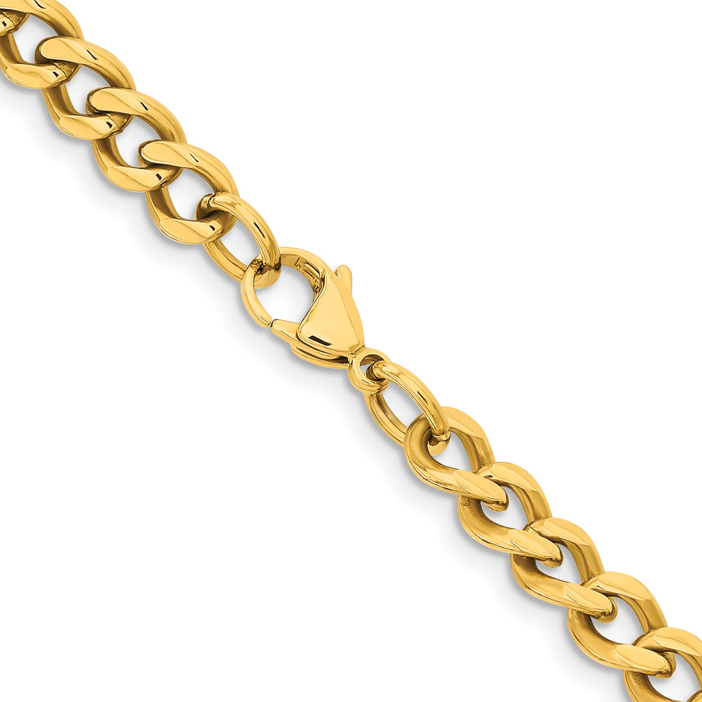 Chisel Stainless Steel Polished Yellow IP-plated 7.5mm Curb Chain