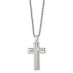 Chisel Stainless Steel Polished and Laser Cut Moveable Cross Pendant on a 22 inch Rope Chain Necklace