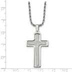 Chisel Stainless Steel Polished and Laser Cut Moveable Cross Pendant on a 22 inch Rope Chain Necklace