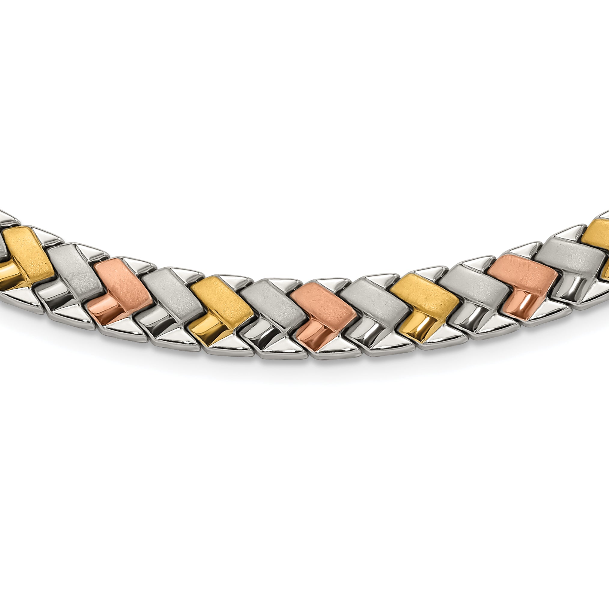 Stainless Steel Rose & Yellow IP-plated Polished & Satin Link Necklace Main image
