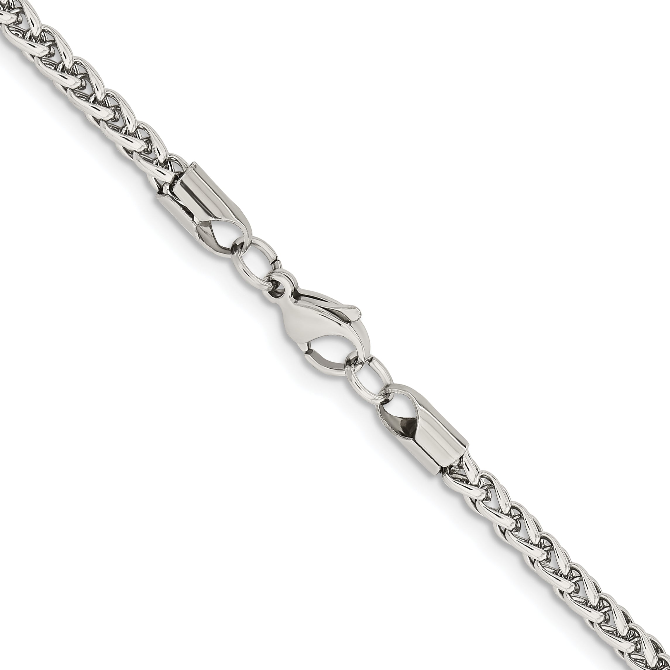 Polished Stainless Steel Spiga (Wheat) Chain Necklace 4mm