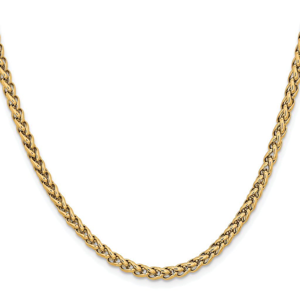 Polished Gold-Tone Stainless Steel Spiga (Wheat) Chain Necklace 4mm