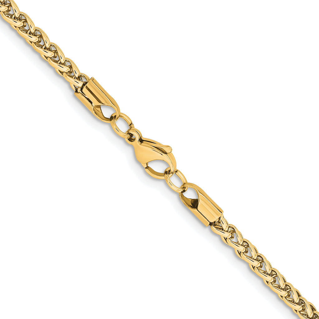 Polished Gold-Tone Stainless Steel Spiga (Wheat) Chain Necklace 4mm