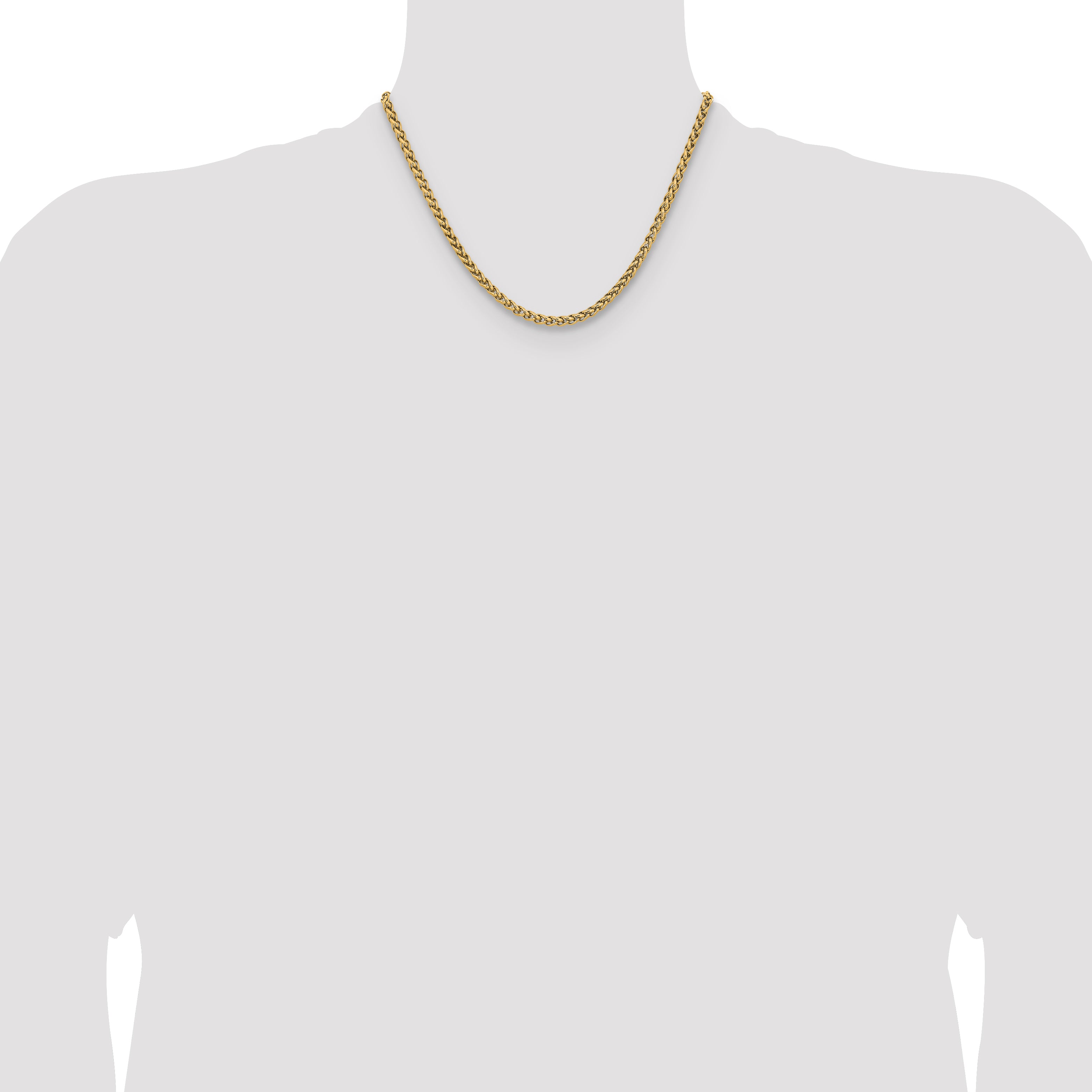 Polished Gold-Tone Stainless Steel Spiga (Wheat) Chain Necklace 4mm