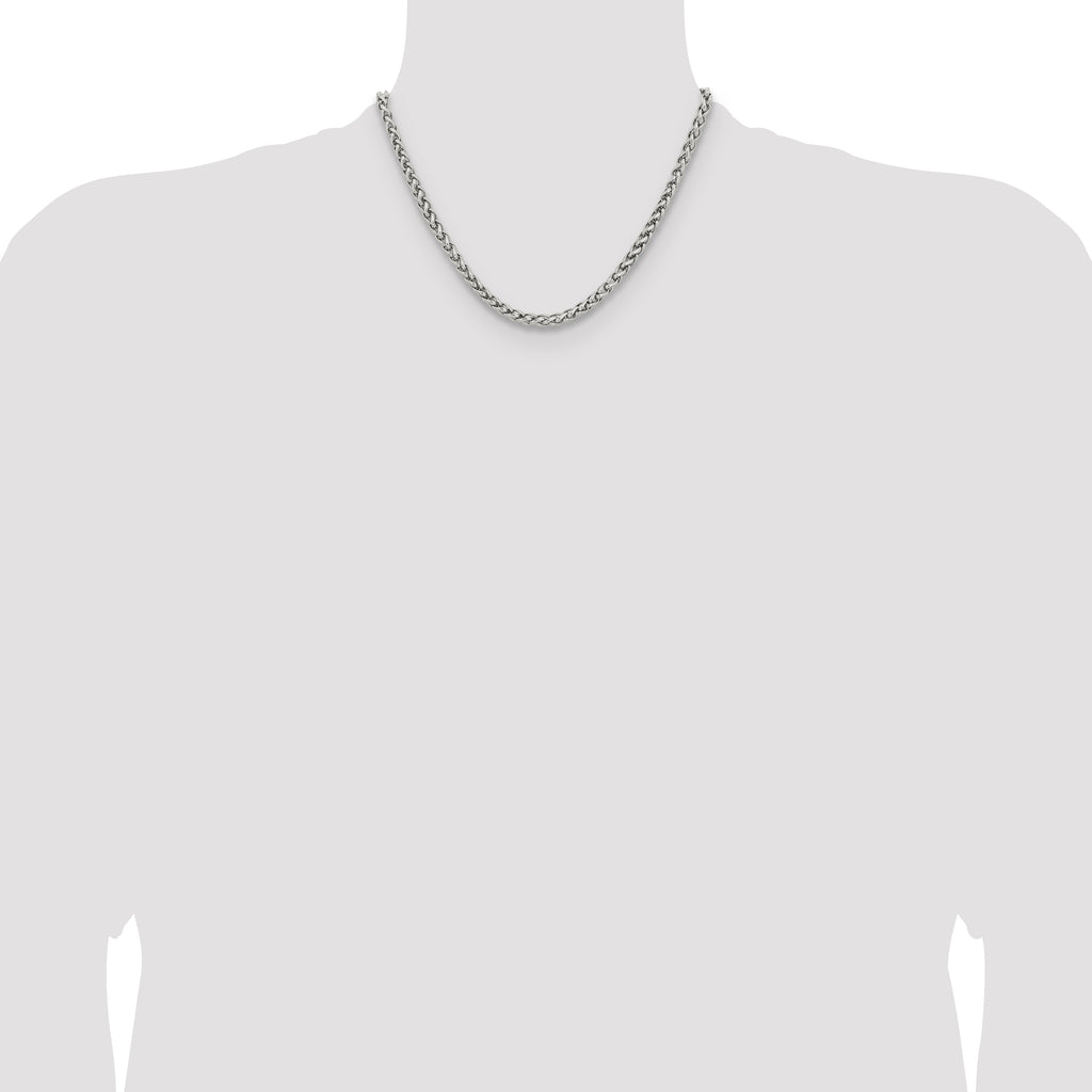 Polished Stainless Steel Spiga (Wheat) Chain Necklace 5mm