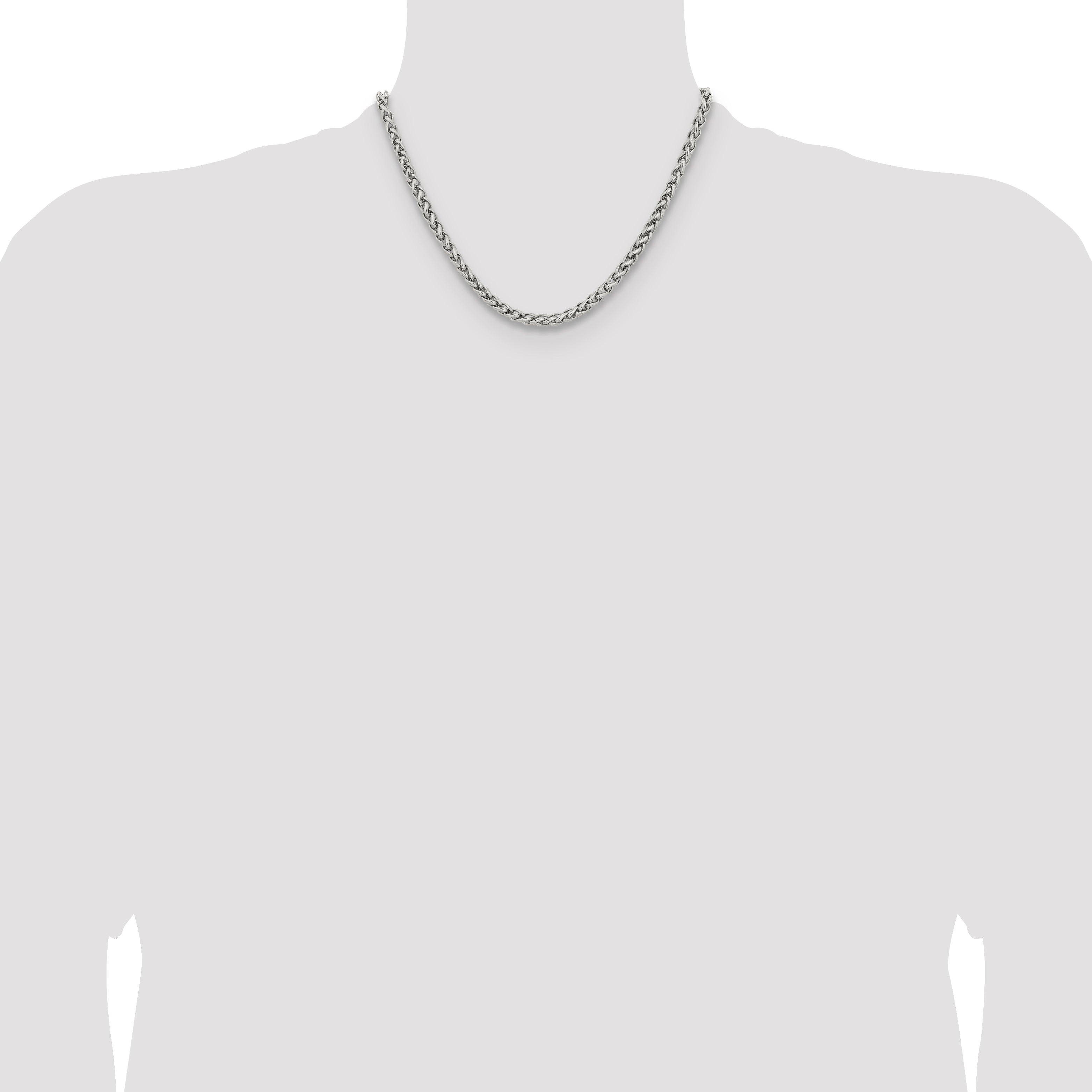 Polished Stainless Steel Spiga (Wheat) Chain Necklace 5mm