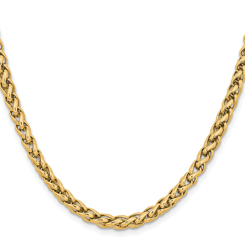 Polished Gold-Tone Stainless Steel Spiga (Wheat) Chain Necklace 5mm