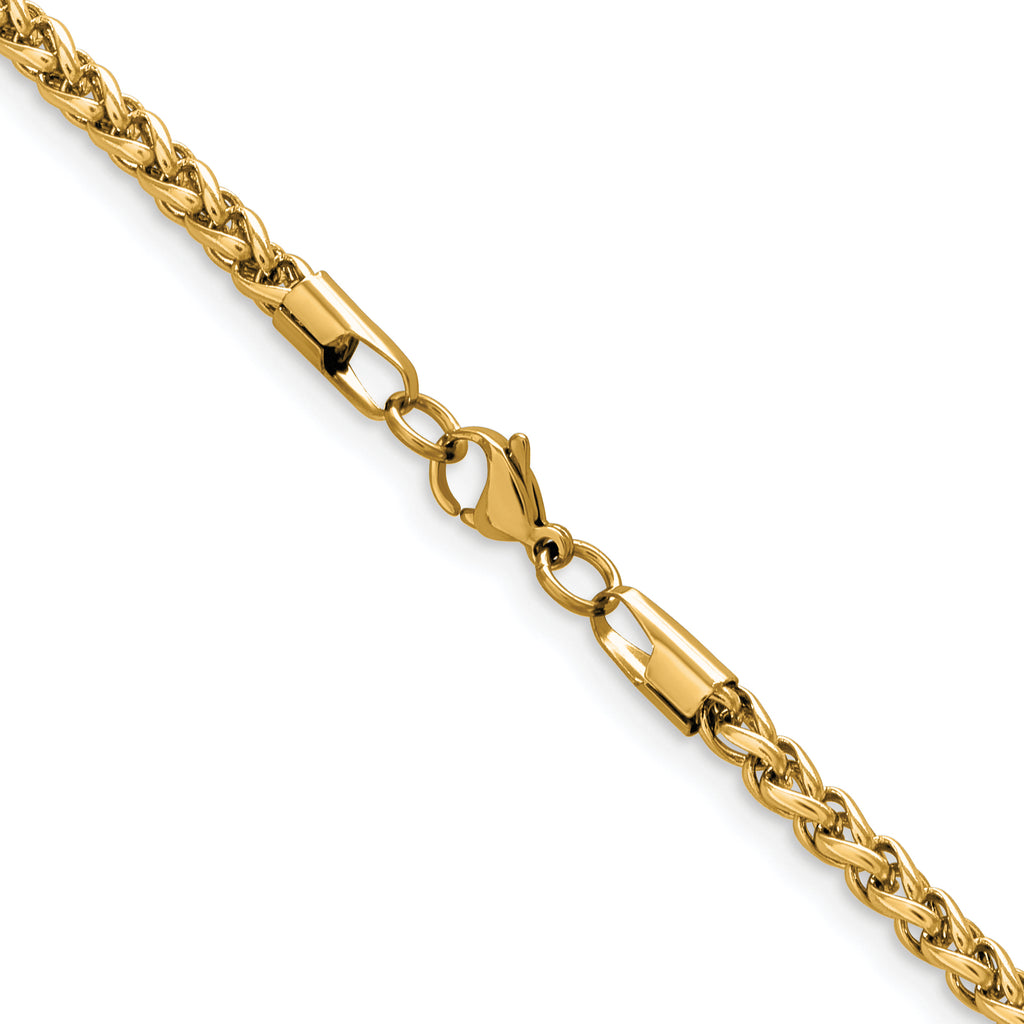 Polished Gold-Tone Stainless Steel Spiga (Wheat) Chain Necklace 5mm