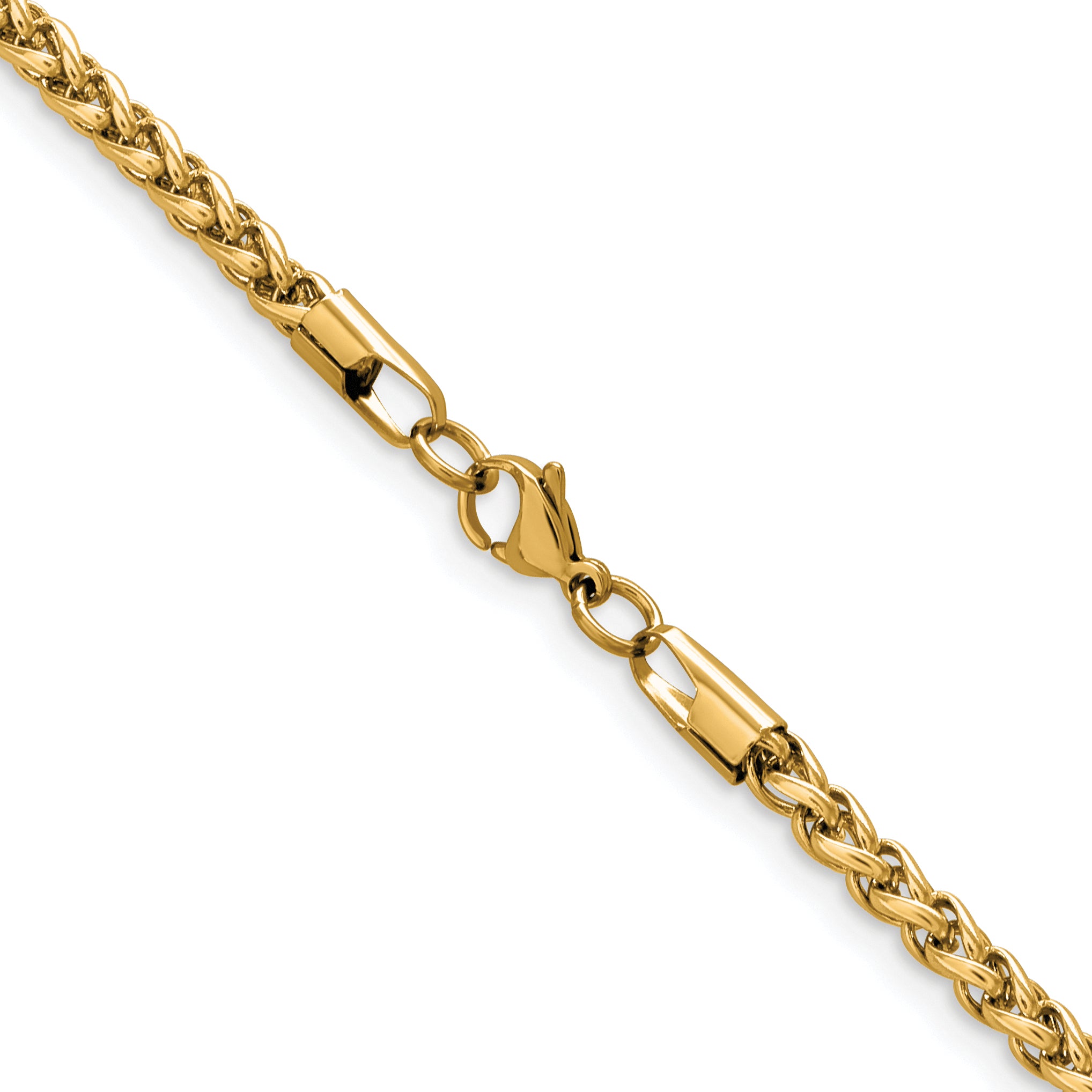 Polished Gold-Tone Stainless Steel Spiga (Wheat) Chain Necklace 5mm