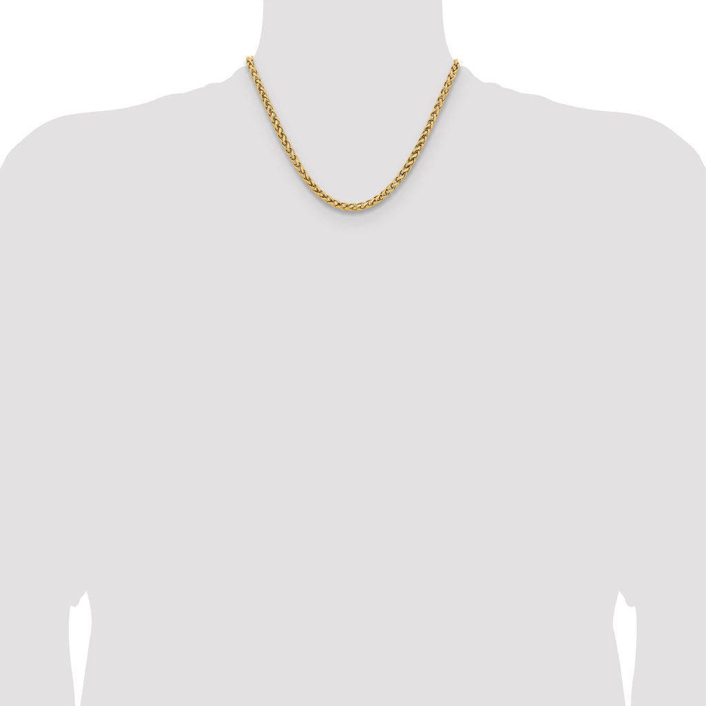 Polished Gold-Tone Stainless Steel Spiga (Wheat) Chain Necklace 5mm