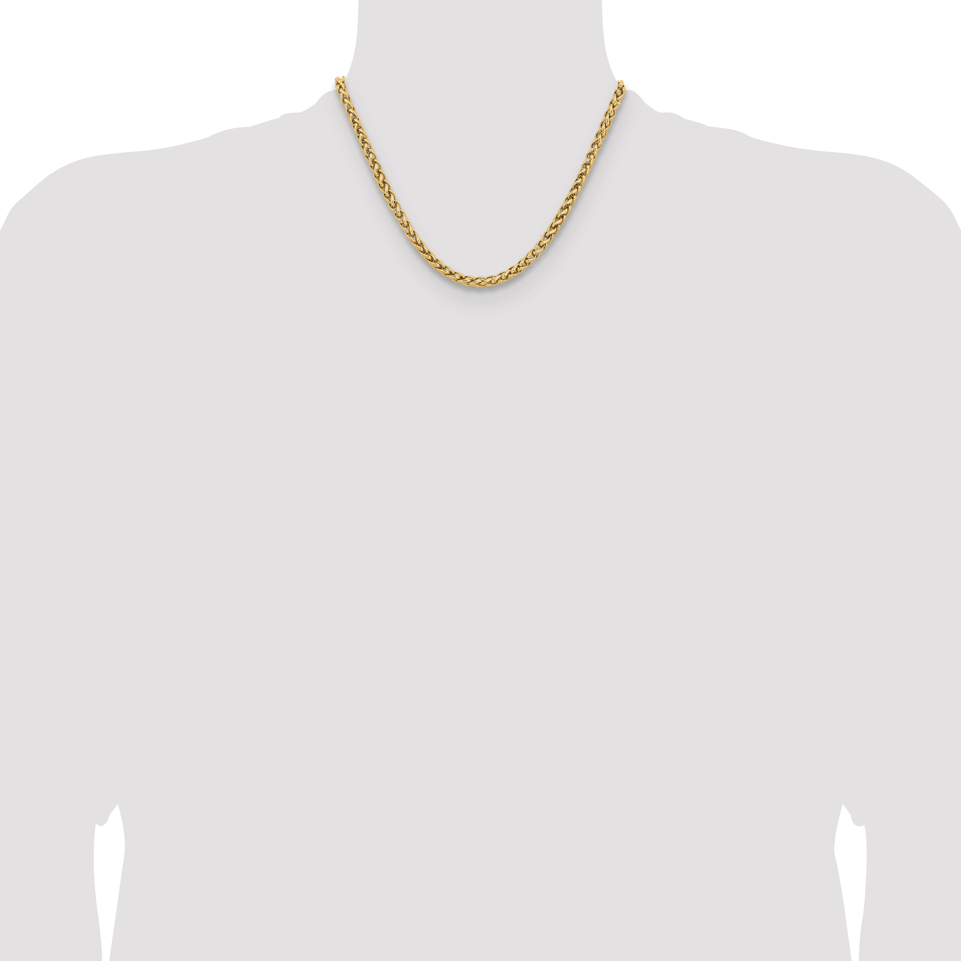 Polished Gold-Tone Stainless Steel Spiga (Wheat) Chain Necklace 5mm