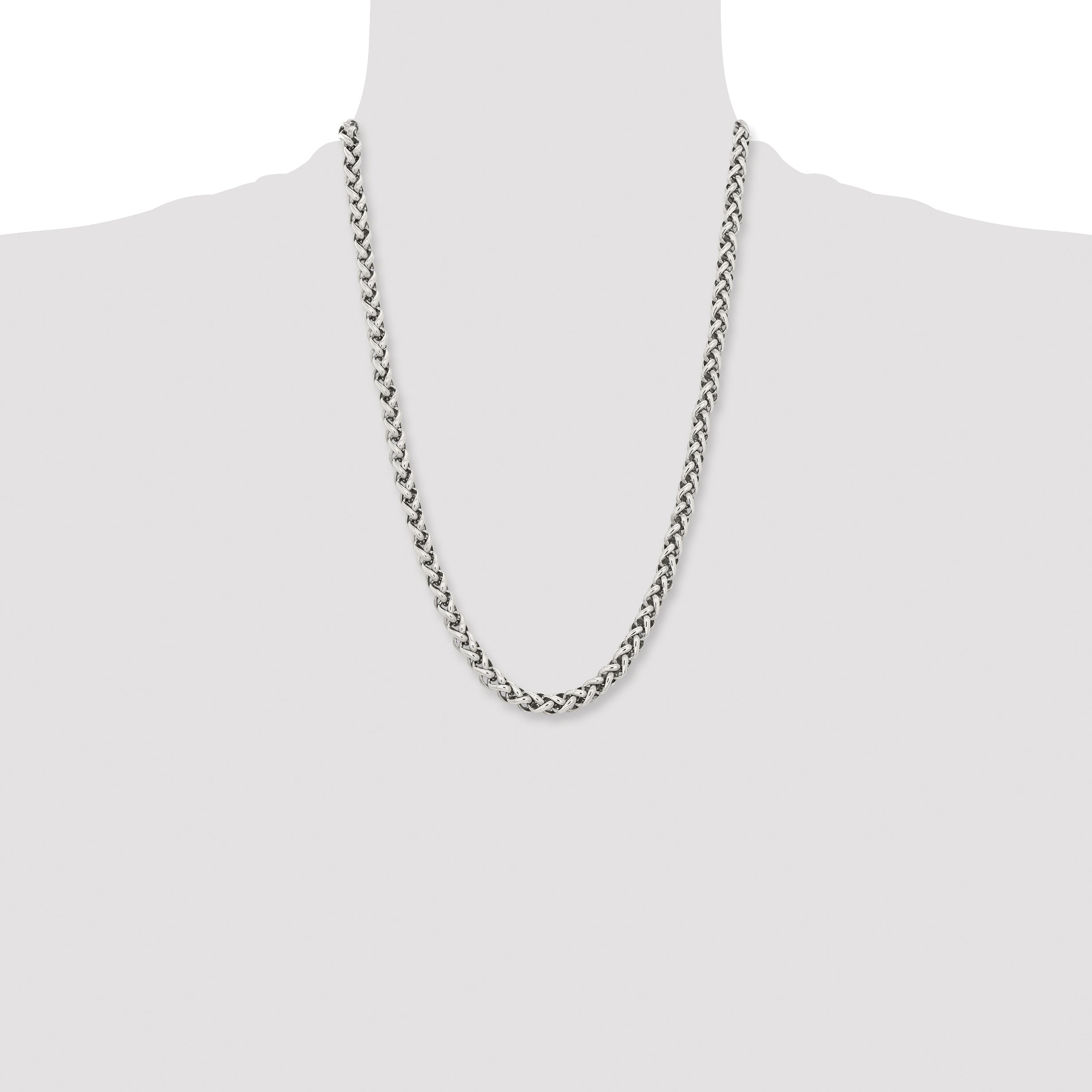 Chisel Stainless Steel Polished Wheat Chain Necklace