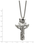 Chisel Stainless Steel Polished and Enameled 2 Piece Cross with Crown Pendant on a 22 inch Curb Chain Necklace