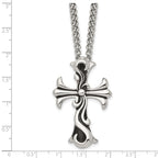 Chisel Stainless Steel Antiqued Polished and Textured Scroll Cross Pendant on a Curb Chain Necklace