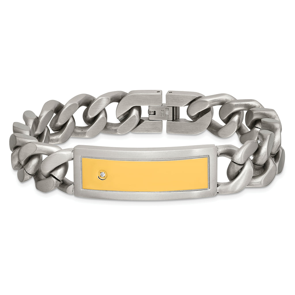 Chisel Stainless Steel Polished and Matte Yellow IP-plated with CZ 24 inchNecklace and Bracelet Set