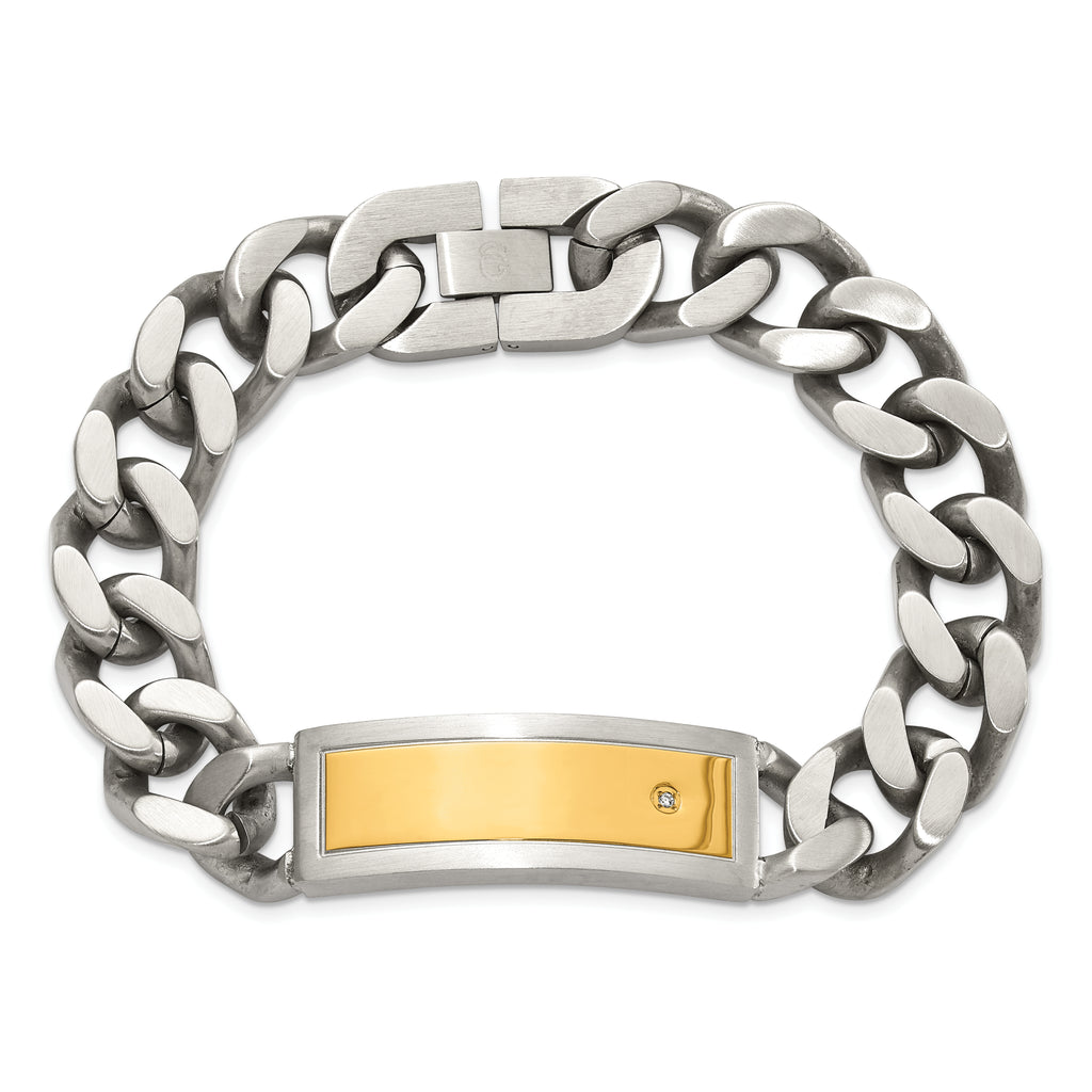 Chisel Stainless Steel Polished and Matte Yellow IP-plated with CZ 24 inchNecklace and Bracelet Set