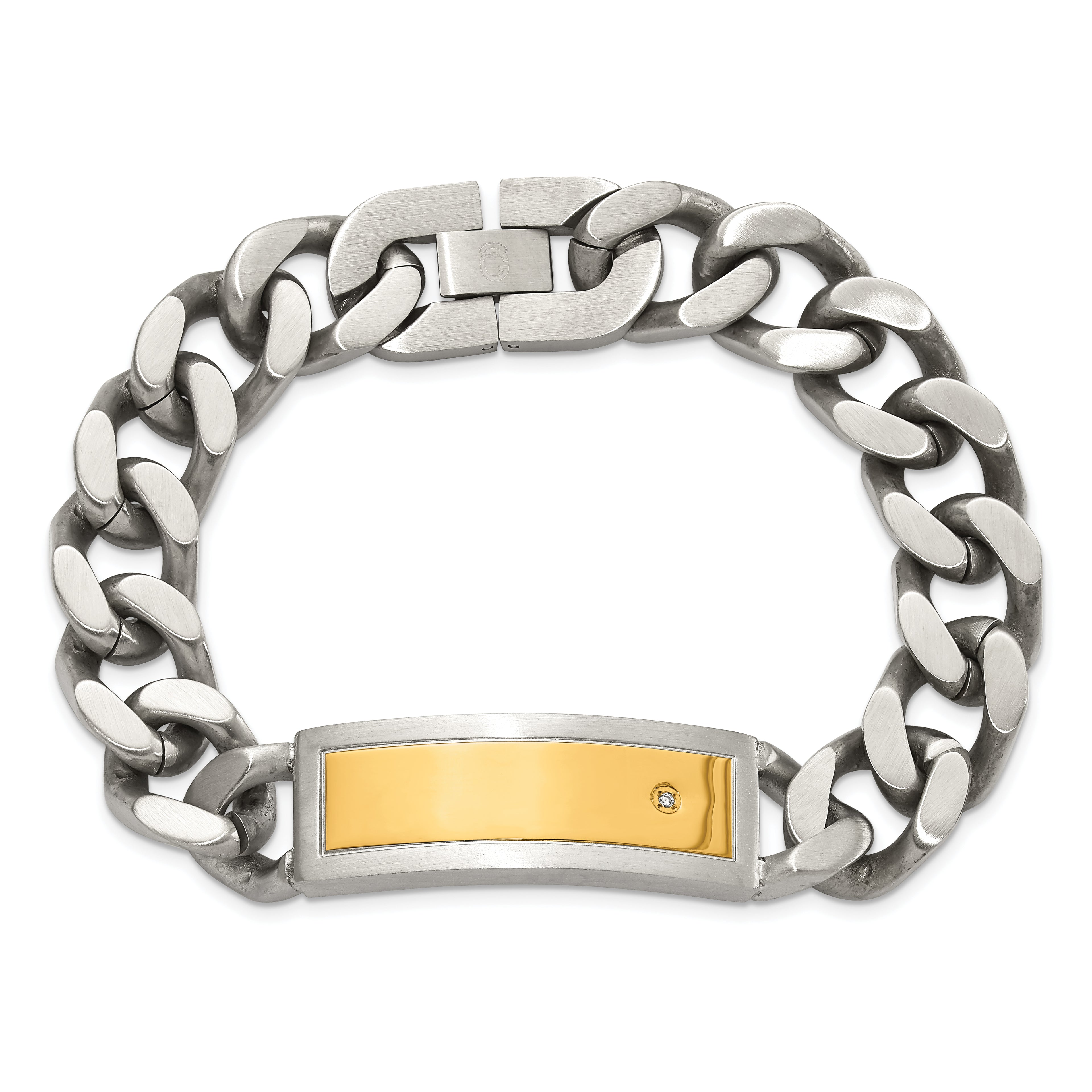 Chisel Stainless Steel Polished and Matte Yellow IP-plated with CZ 24 inchNecklace and Bracelet Set