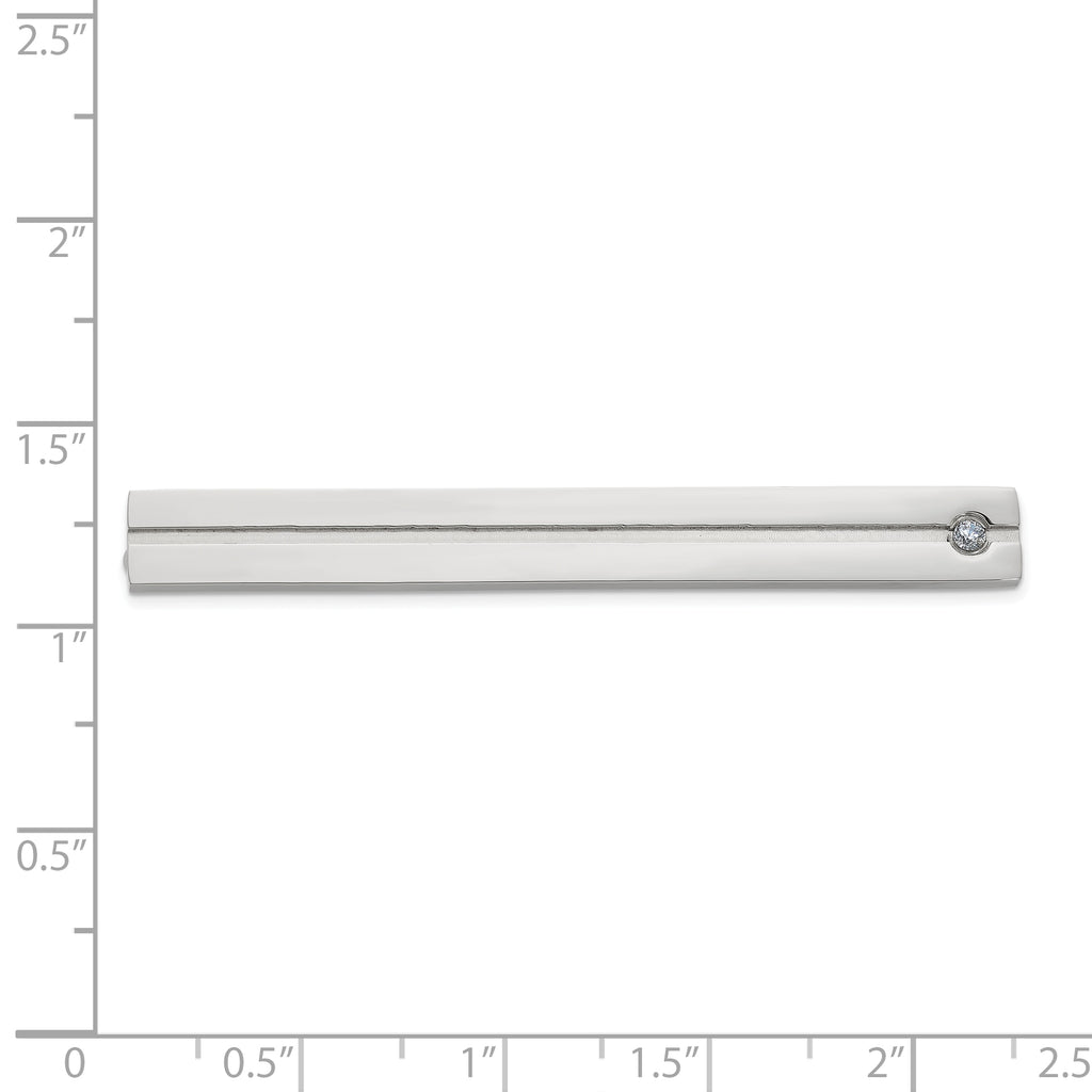 Men's Polished Cubic Zirconia Stainless Steel Tie Bar