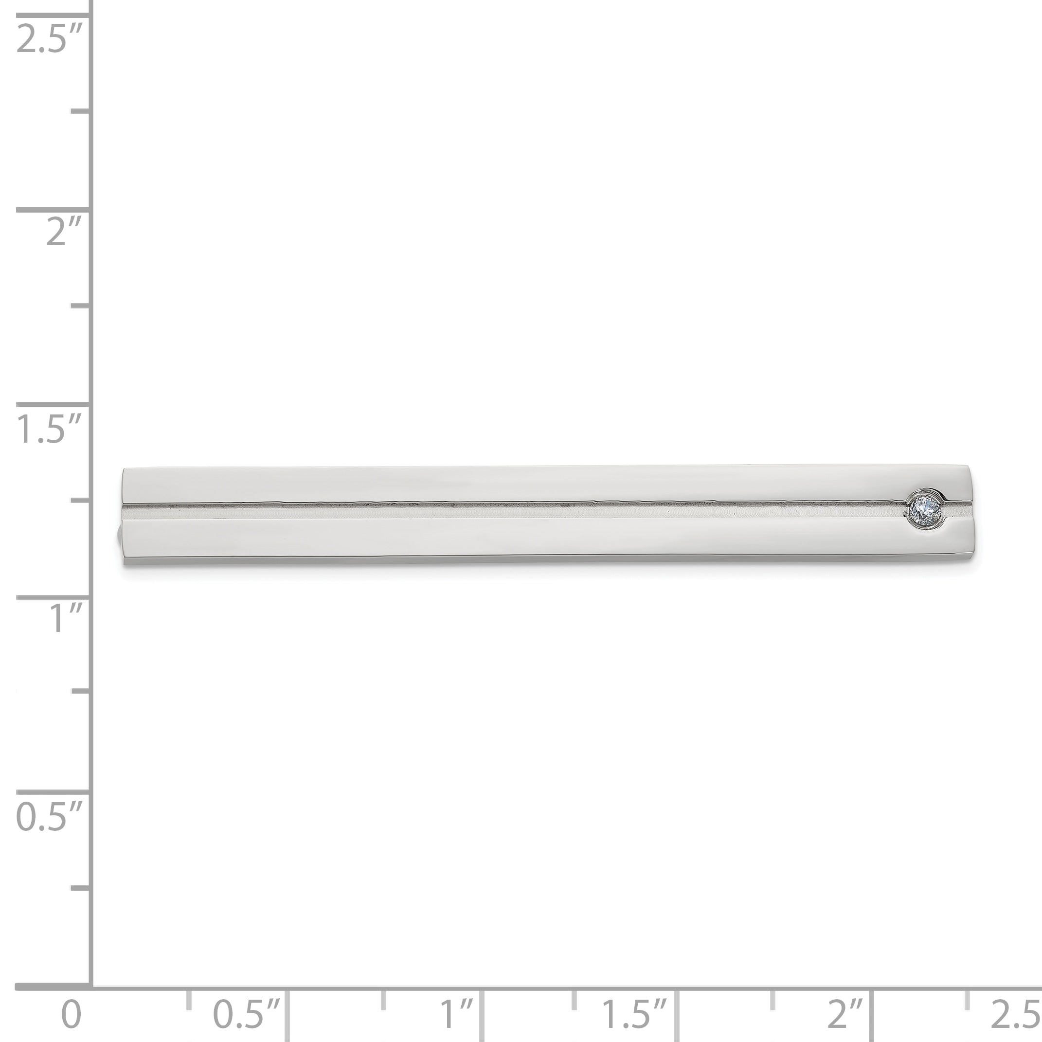 Men's Polished Cubic Zirconia Stainless Steel Tie Bar