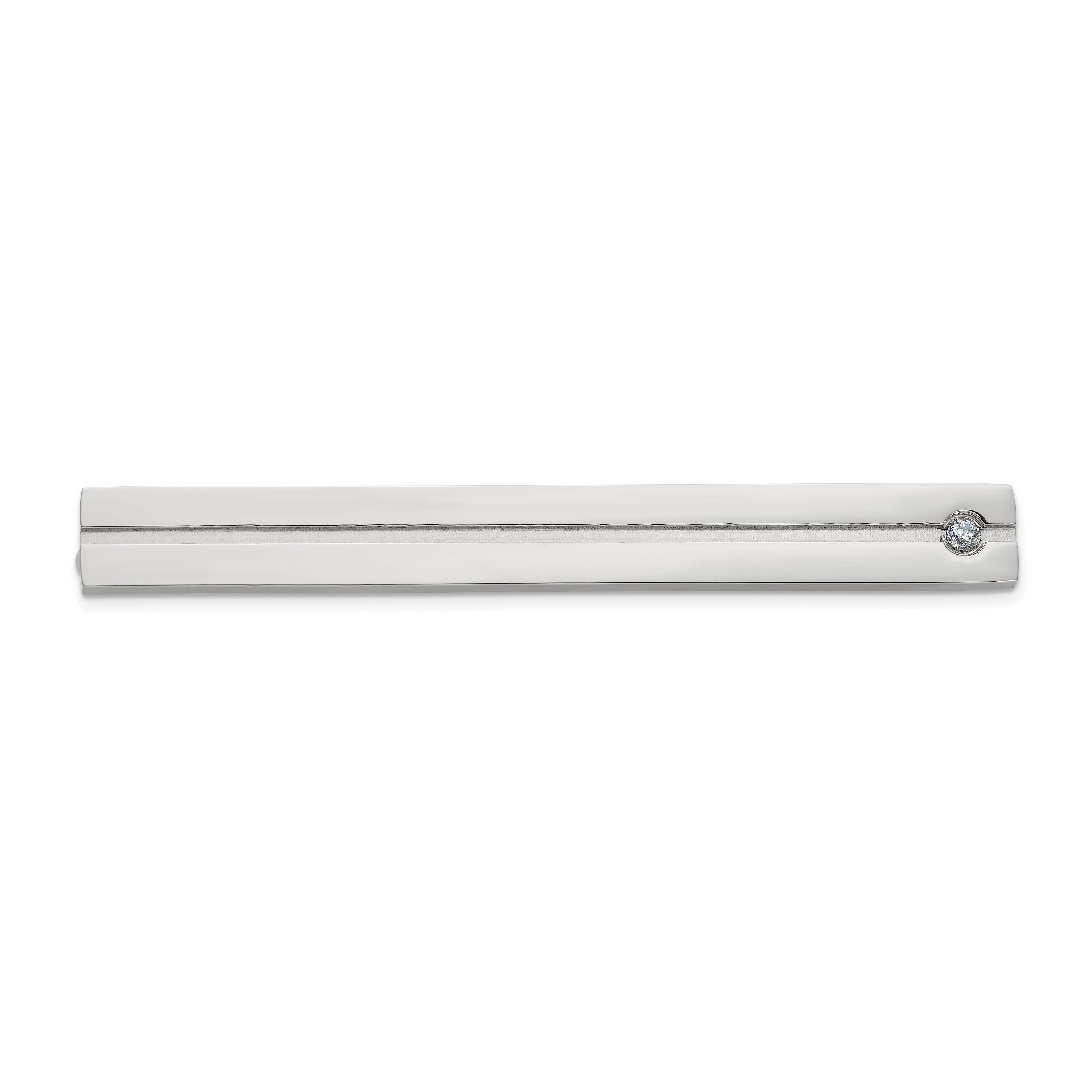 Men's Polished Cubic Zirconia Stainless Steel Tie Bar