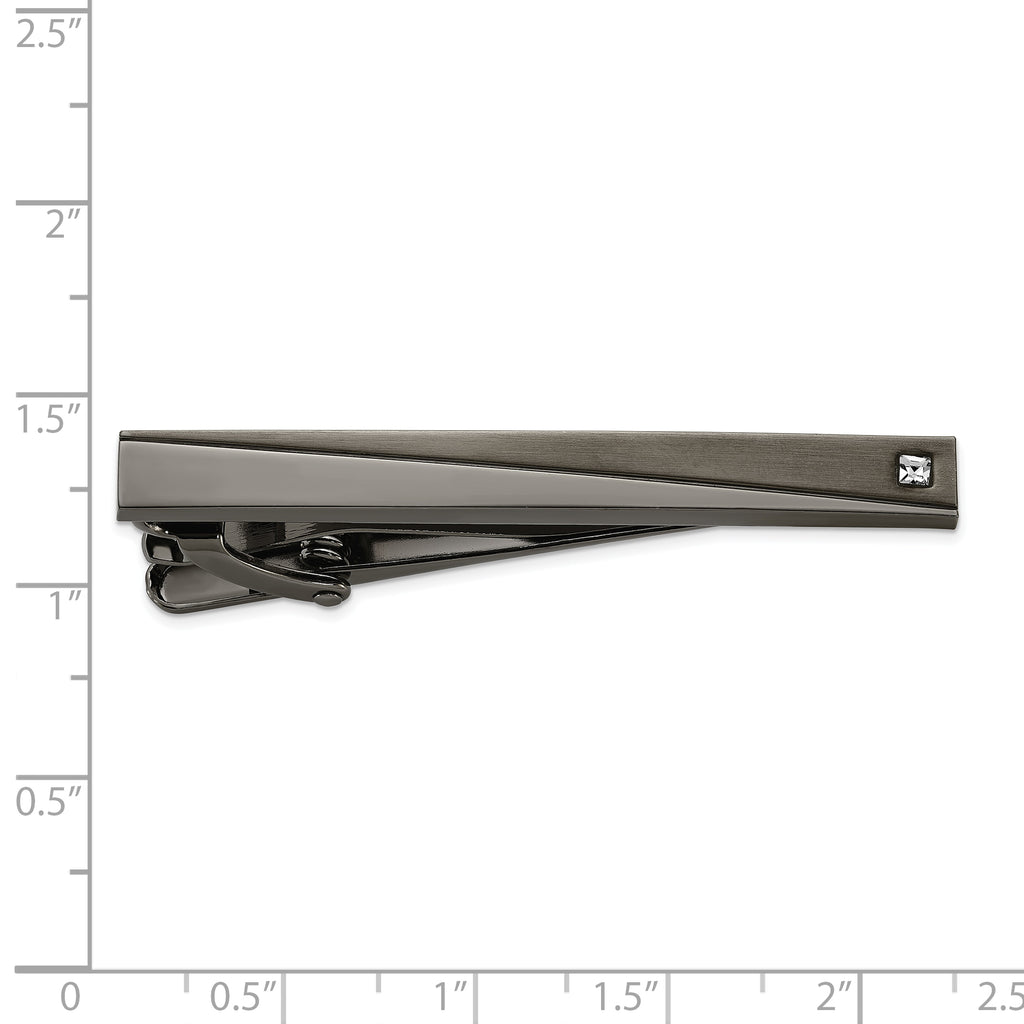 Men's Gunmetal Brushed and Polished Cubic Zirconia Stainless Steel Tie Bar